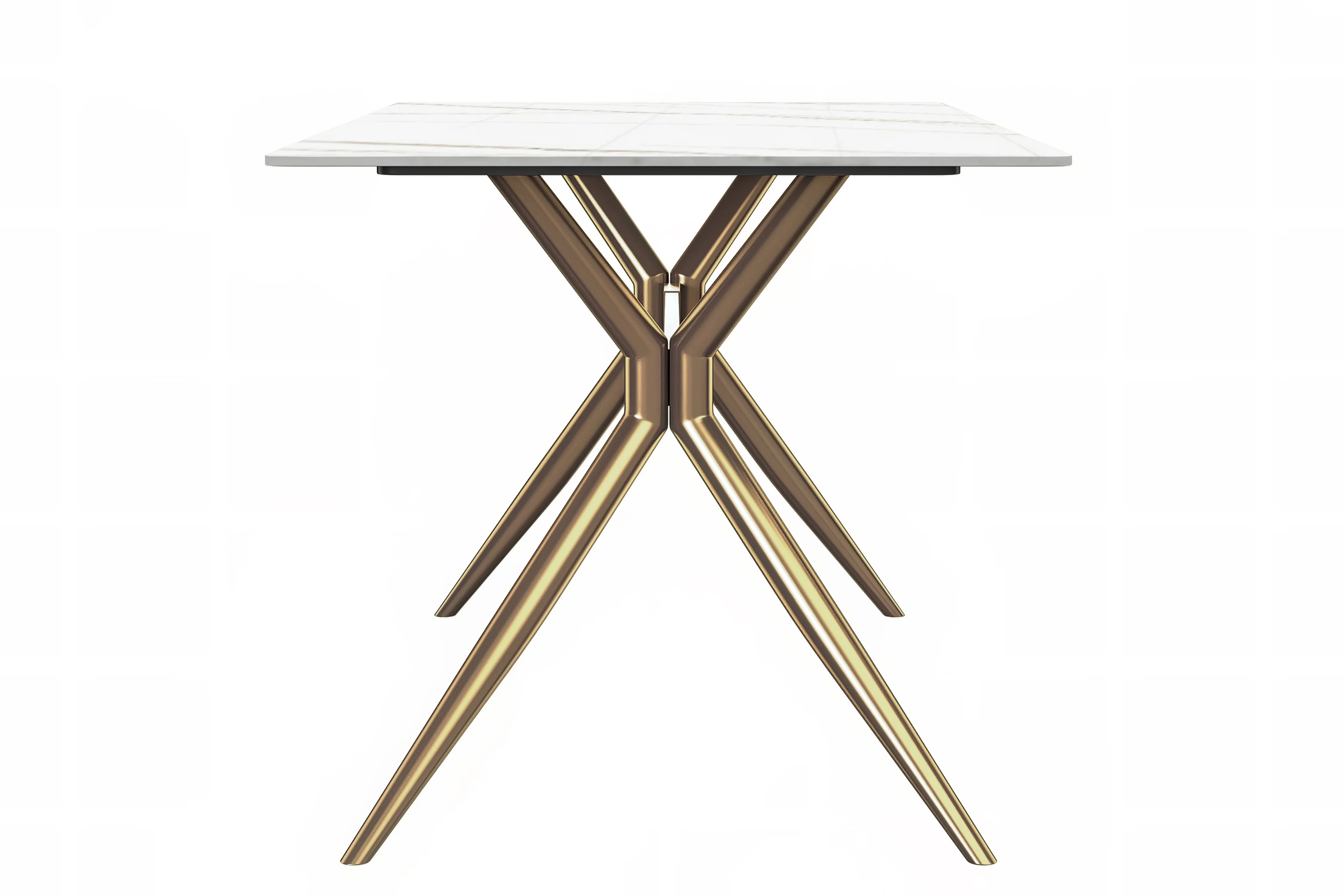 Elega Series Gold Stainless Steel Dining Table 71" With White/Gold Sintered Stone Top