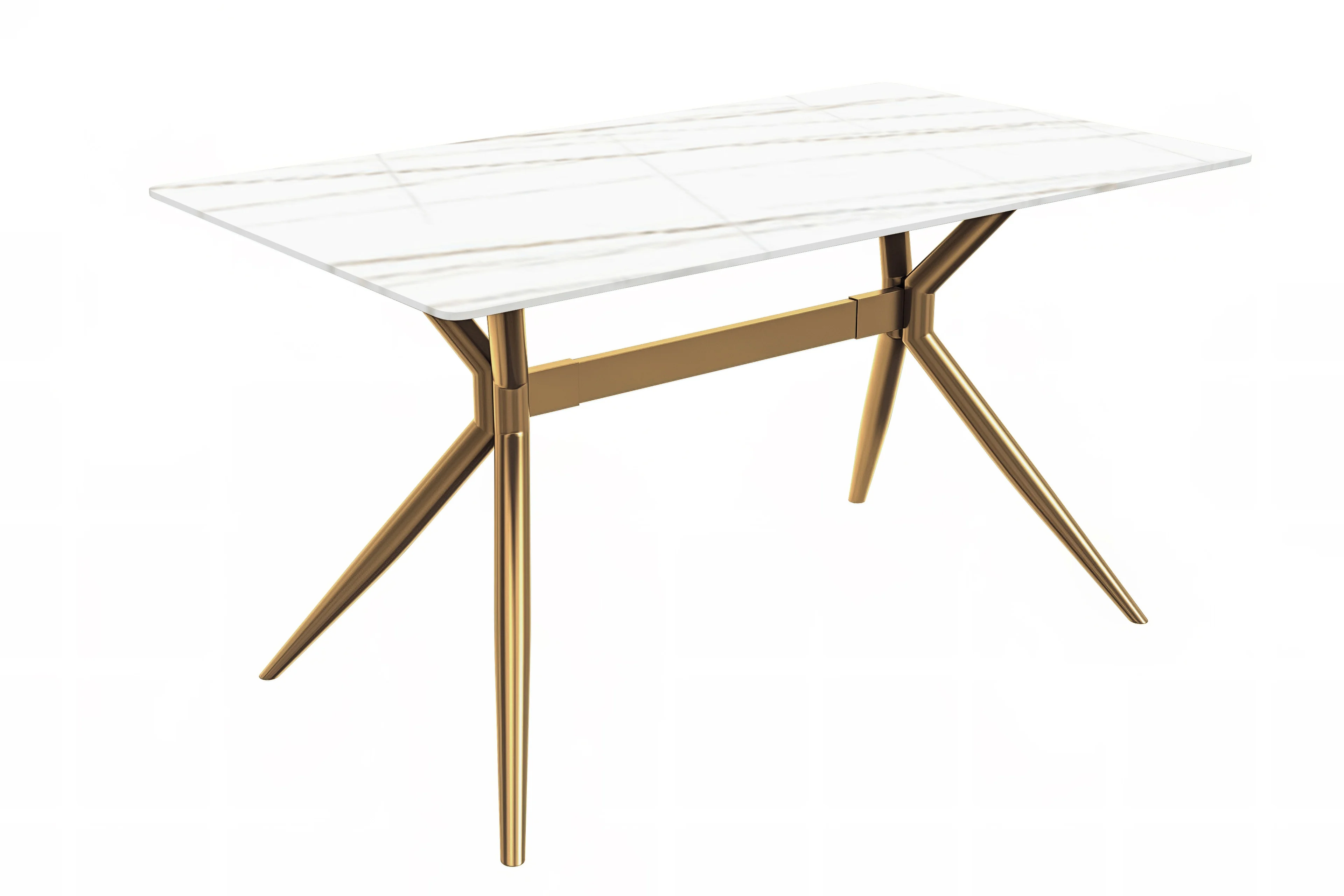 Elega Series Gold Stainless Steel Dining Table 71" With White/Gold Sintered Stone Top