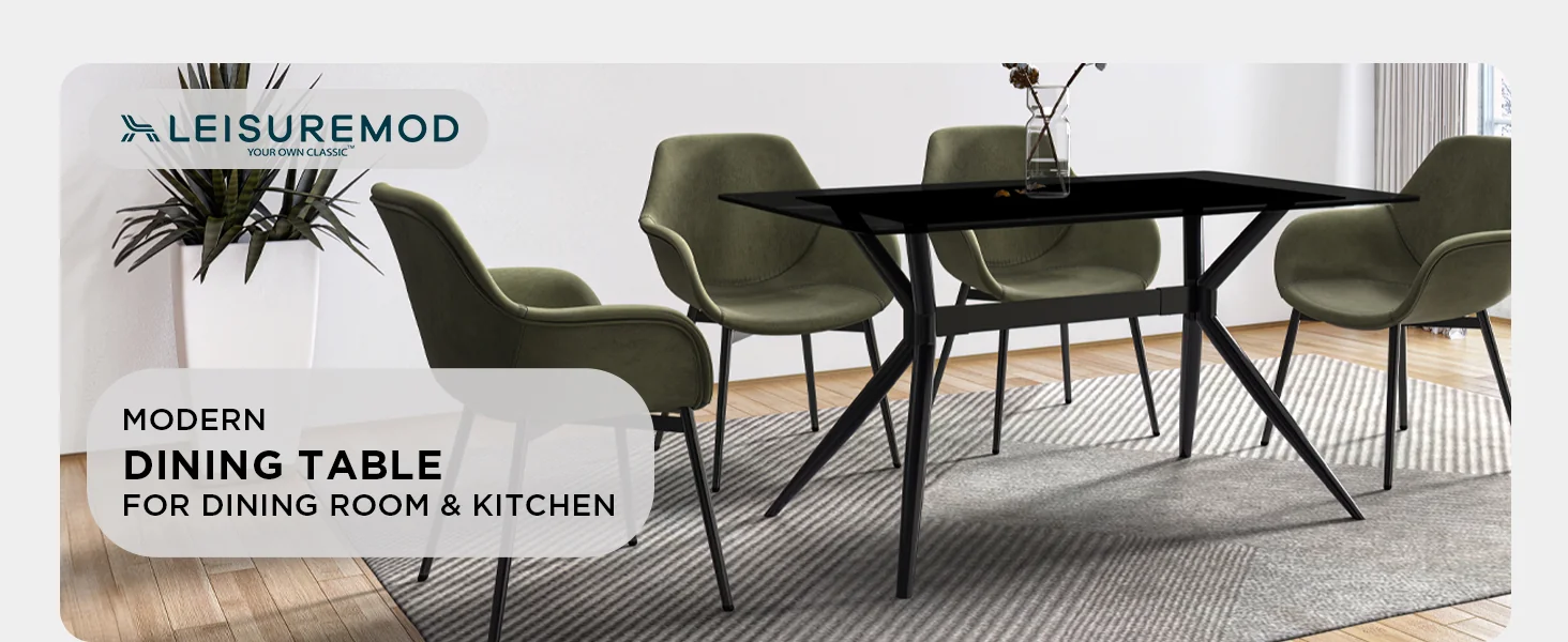 Elega Series Black Stainless Steel Dining Table 55 With Black Glass Top