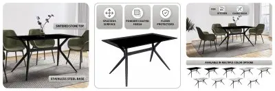 Elega Series Black Stainless Steel Dining Table 55 With Black Glass Top