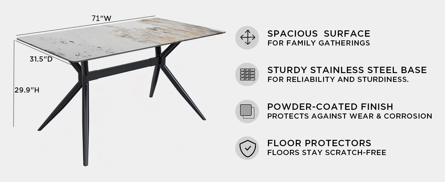 Elega Series Black Stainless Steel Dining Table 55 With White Grey Sintered Stone Top