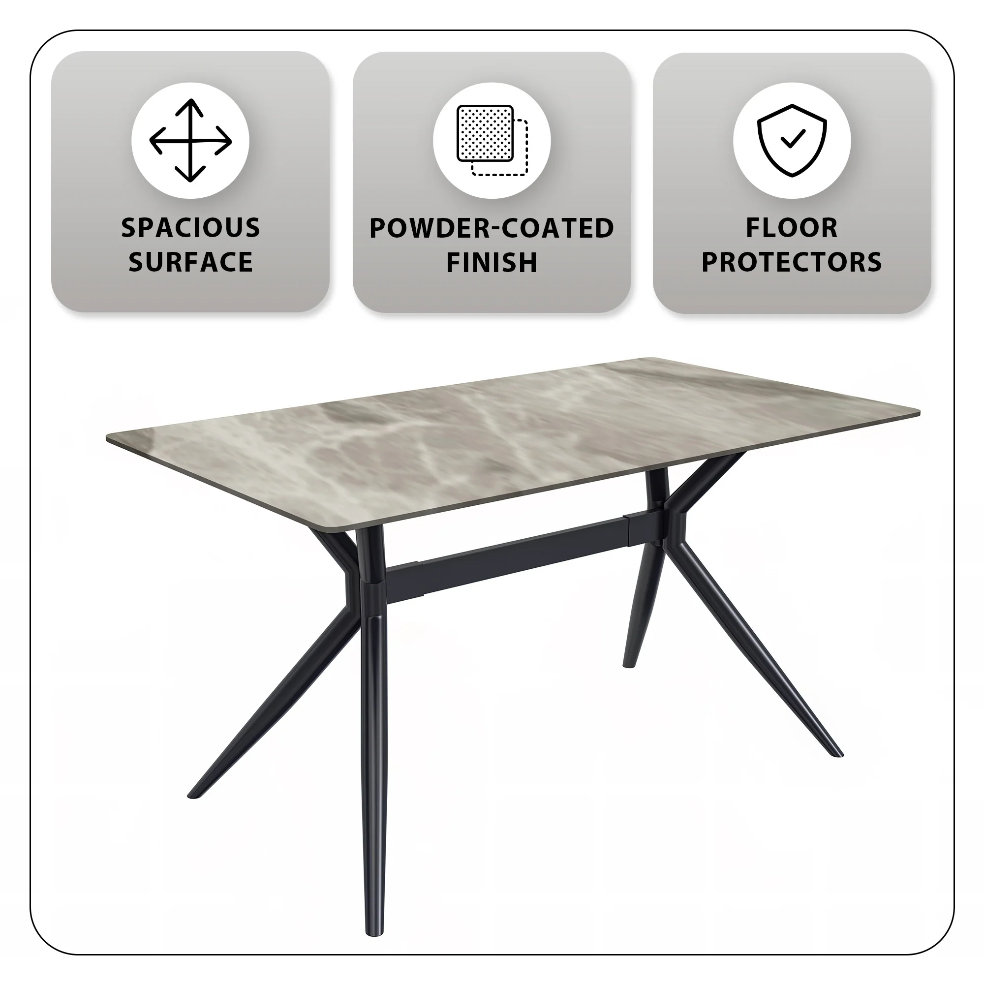 Elega Series Black Stainless Steel Dining Table 55 With Deep Grey Sintered Stone Top