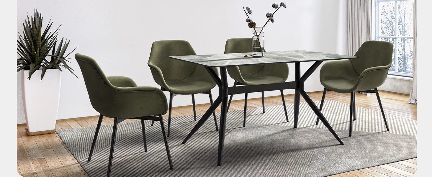 Elega Series Black Stainless Steel Dining Table 55 With Light Grey Sintered Stone Top