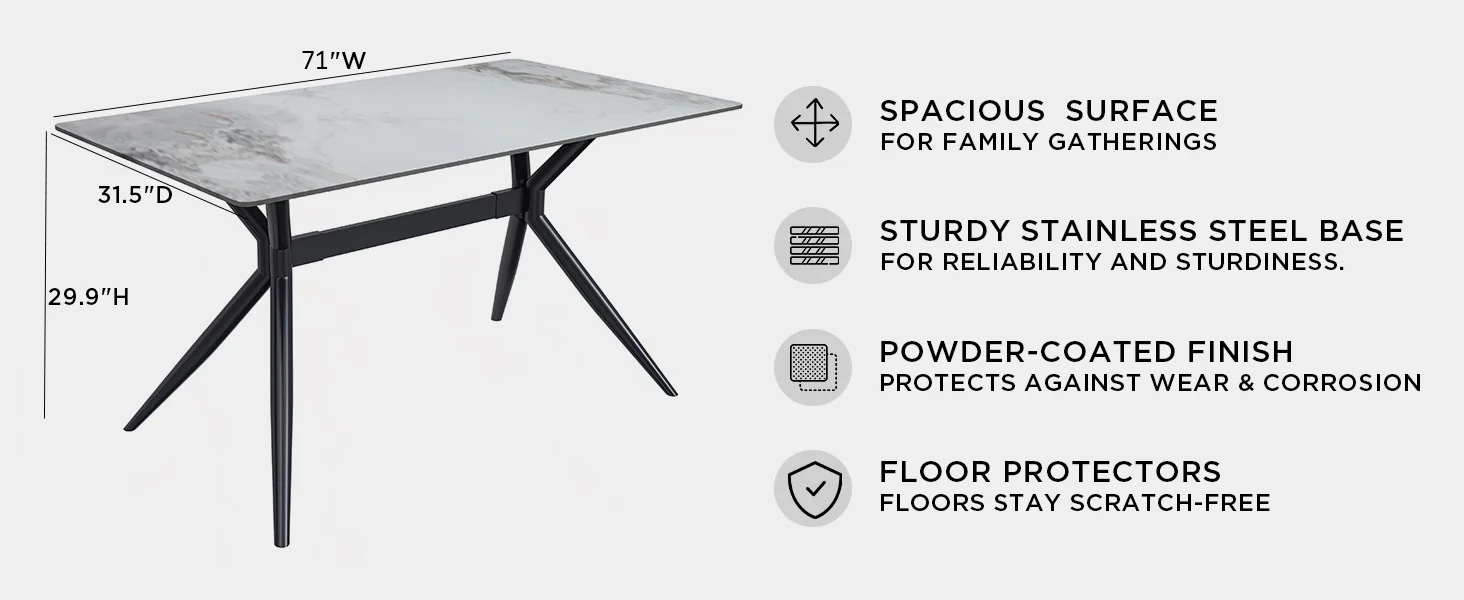 Elega Series Black Stainless Steel Dining Table 55 With Medium Grey Sintered Stone Top