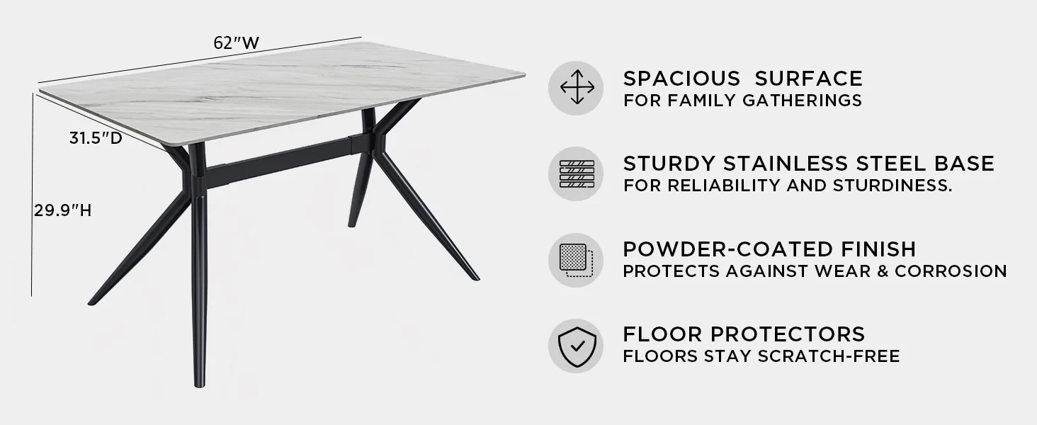 Elega Series Black Stainless Steel Dining Table 55 With White Sintered Stone Top