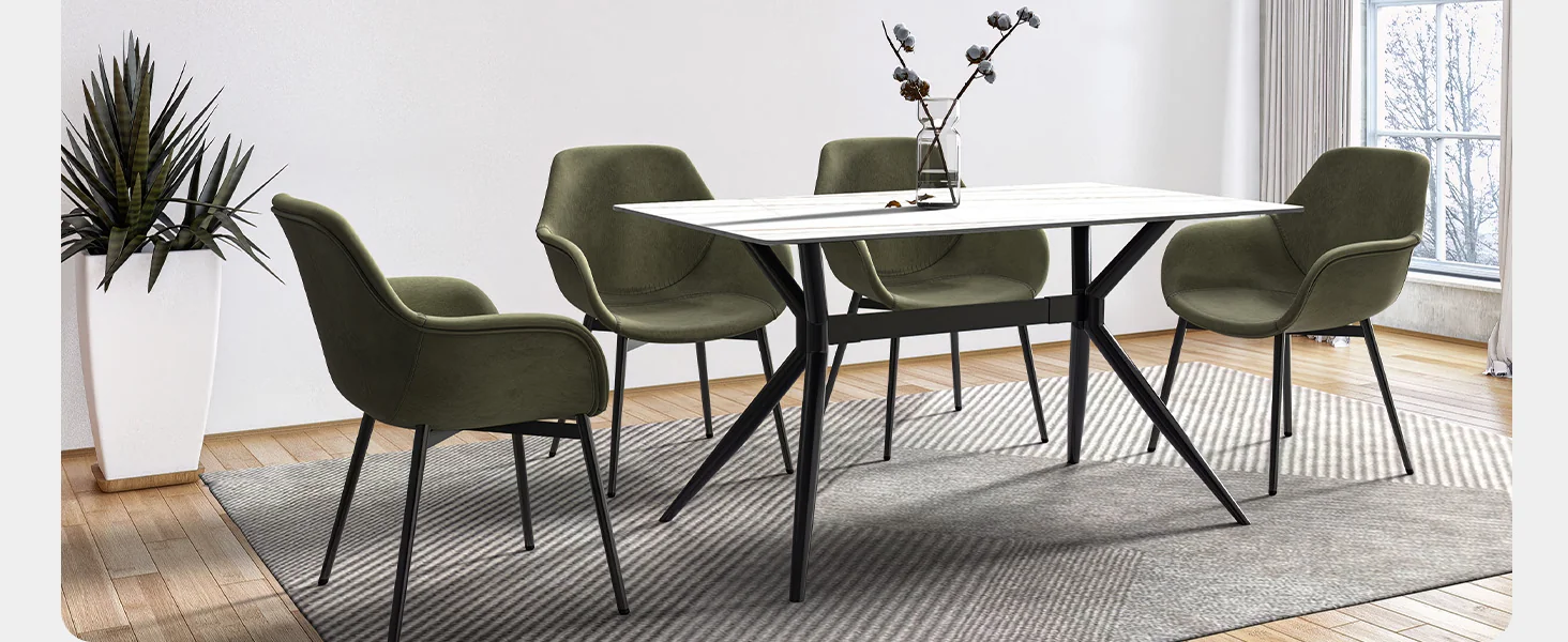 Elega Series Black Stainless Steel Dining Table 55 With White/Gold Sintered Stone Top