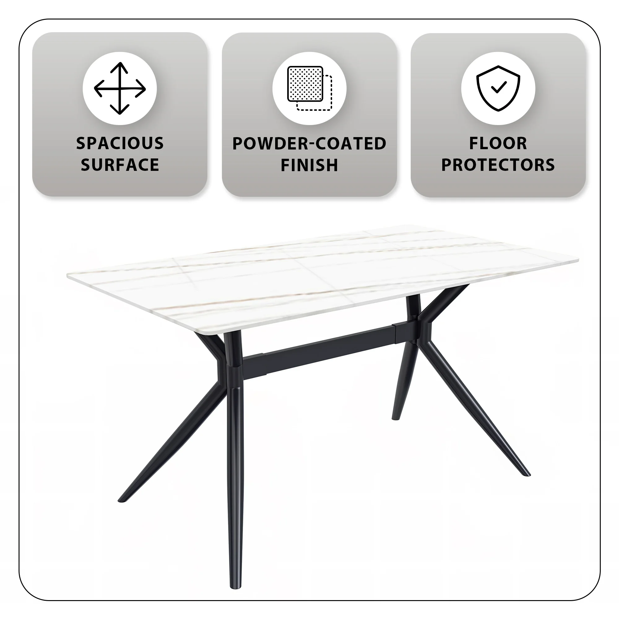 Elega Series Black Stainless Steel Dining Table 55 With White/Gold Sintered Stone Top