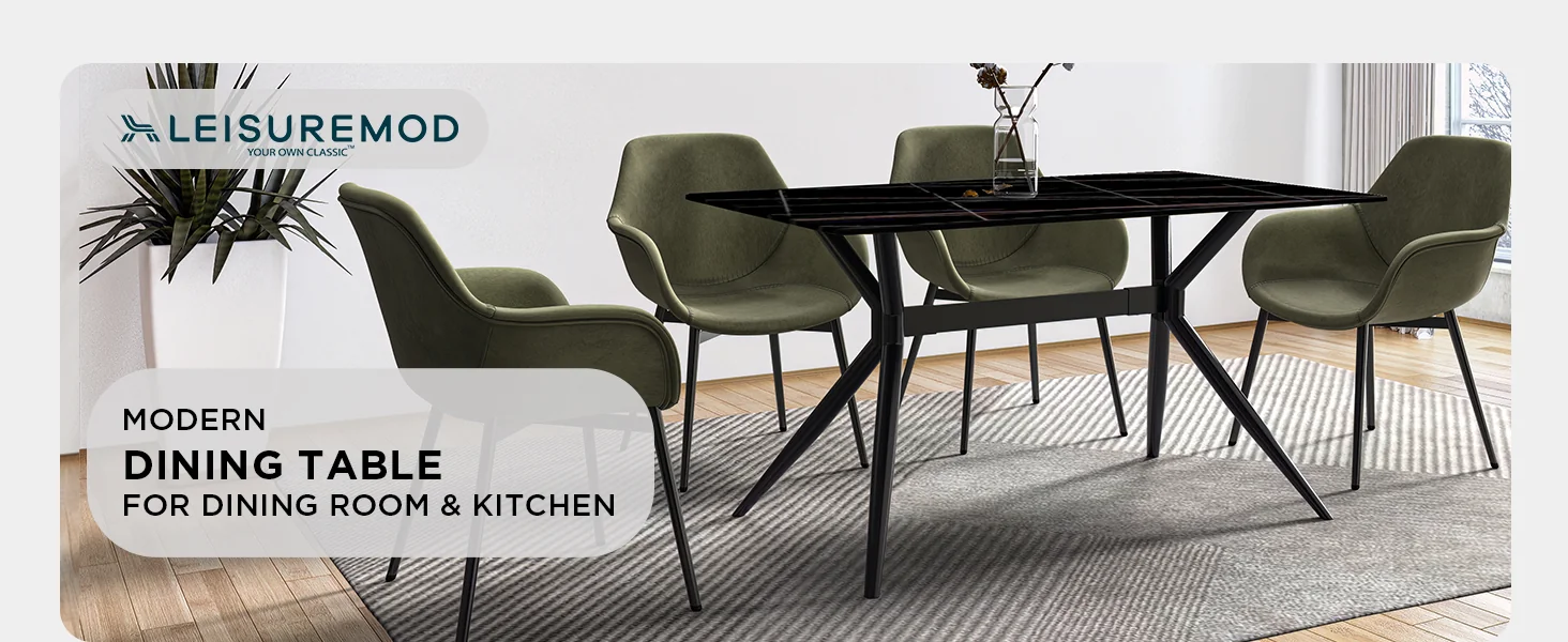 Elega Series Black Carbon Steel Dining Table 62 With Black/Gold Sintered Stone Top