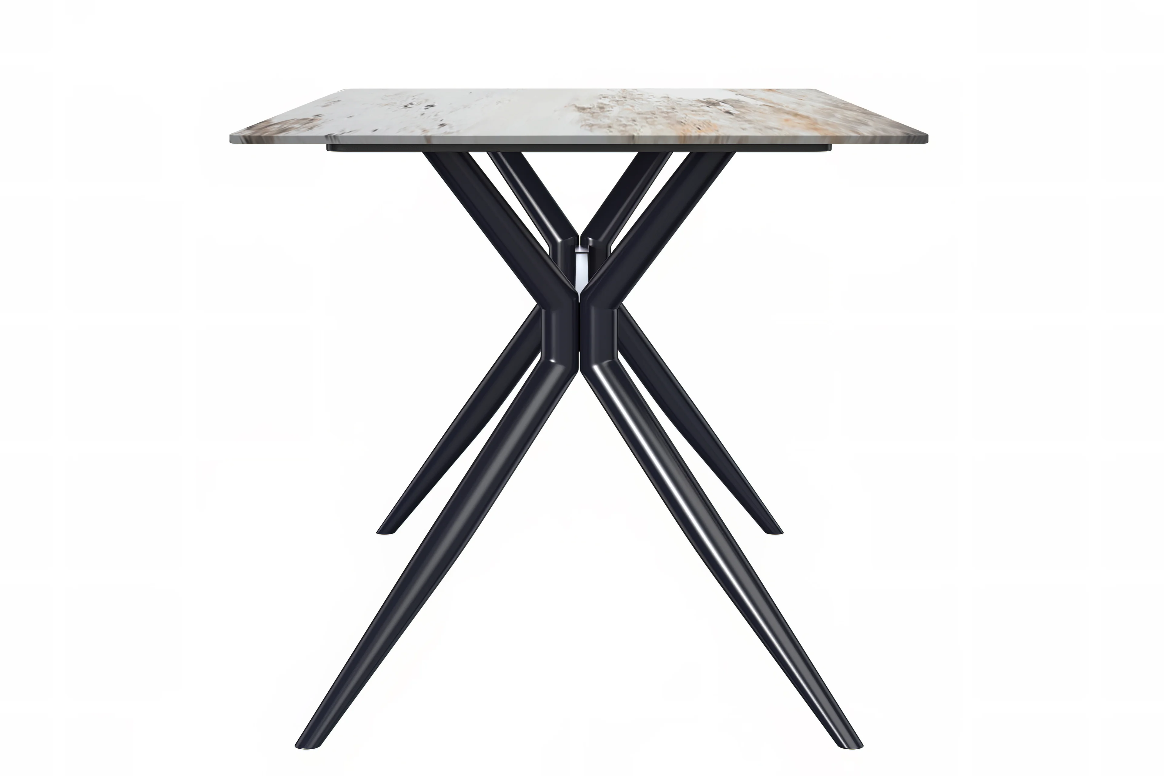 Elega Series Black Carbon Steel Dining Table 62 With White Grey Sintered Stone Top