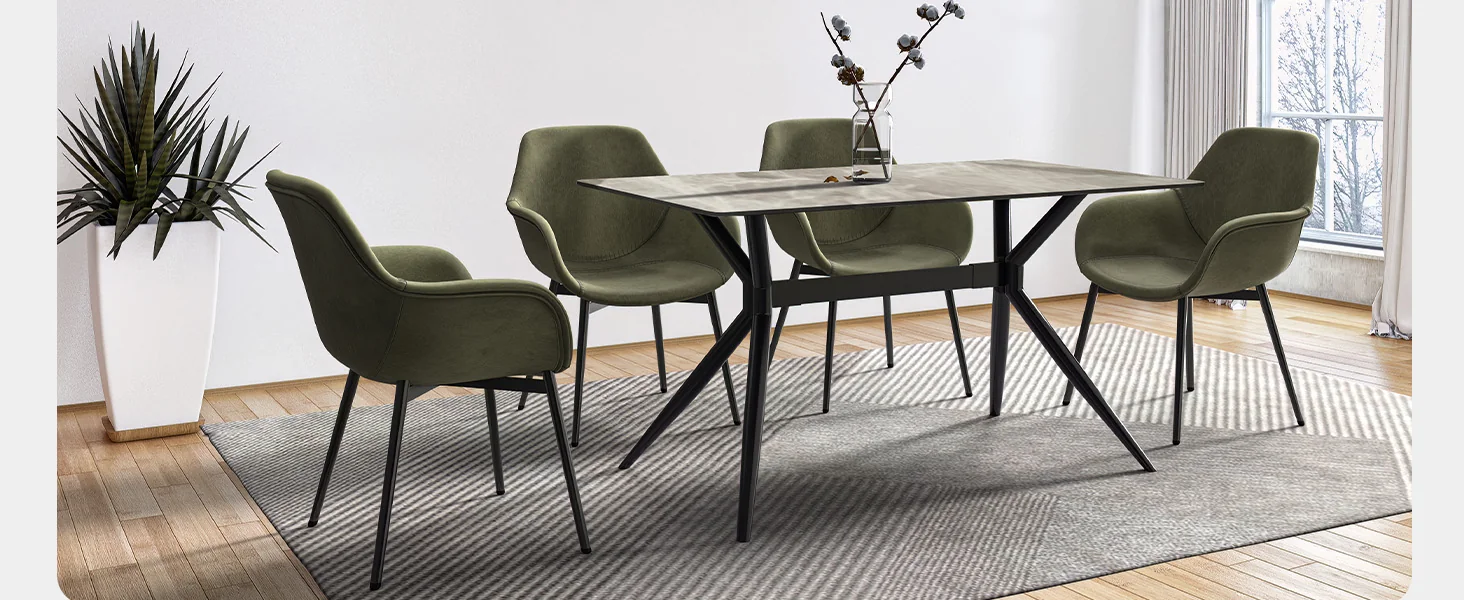 Elega Series Black Carbon Steel Dining Table 62 With Deep Grey Sintered Stone Top