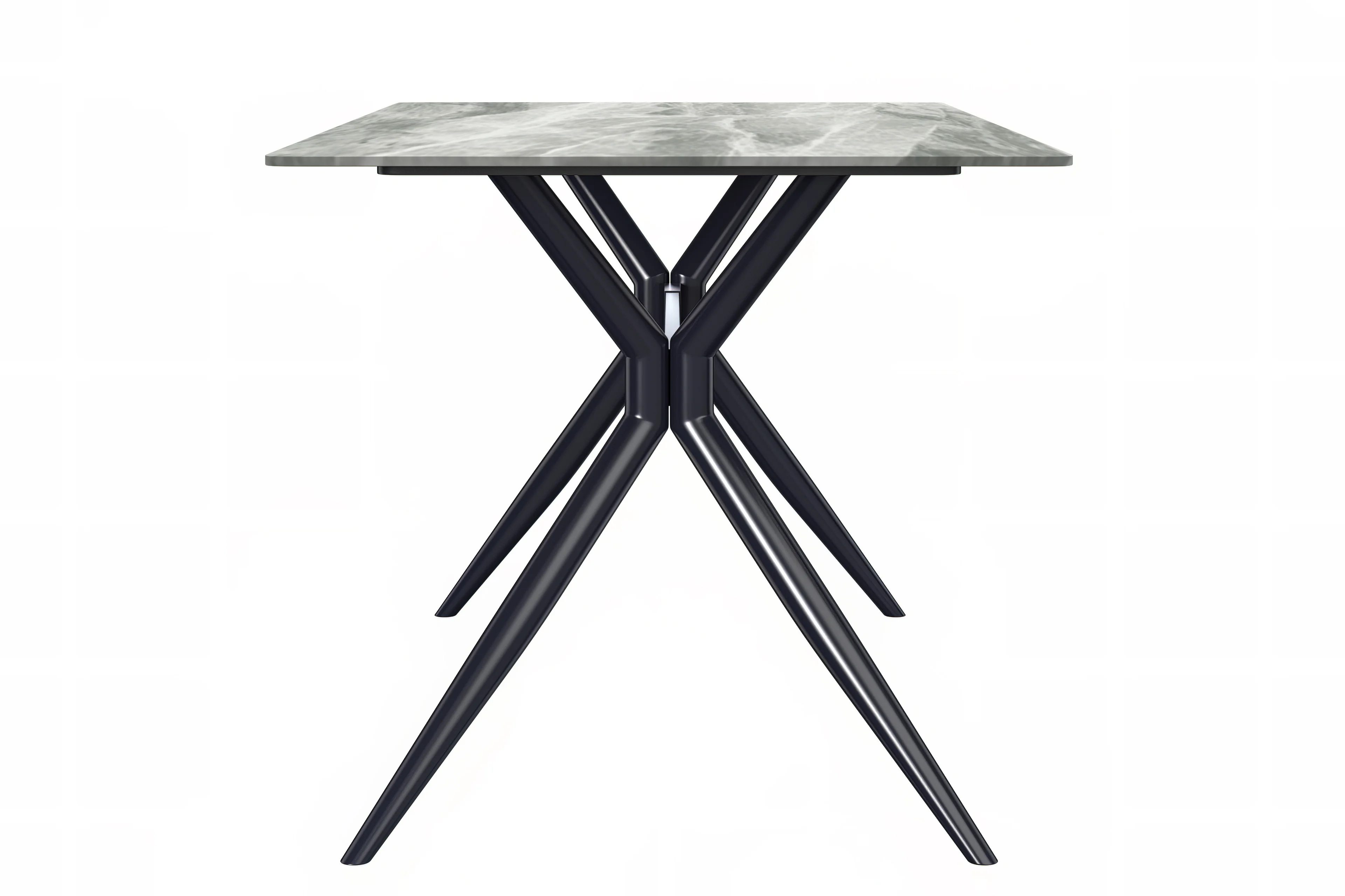 Elega Series Black Carbon Steel Dining Table 62 With Light Grey Sintered Stone Top