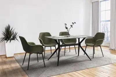 Elega Series Black Carbon Steel Dining Table 62 With Light Grey Sintered Stone Top