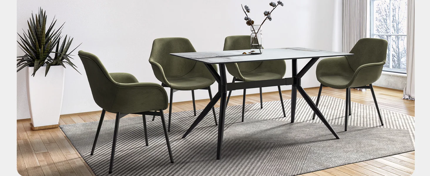 Elega Series Black Carbon Steel Dining Table 62 With Medium Grey Sintered Stone Top