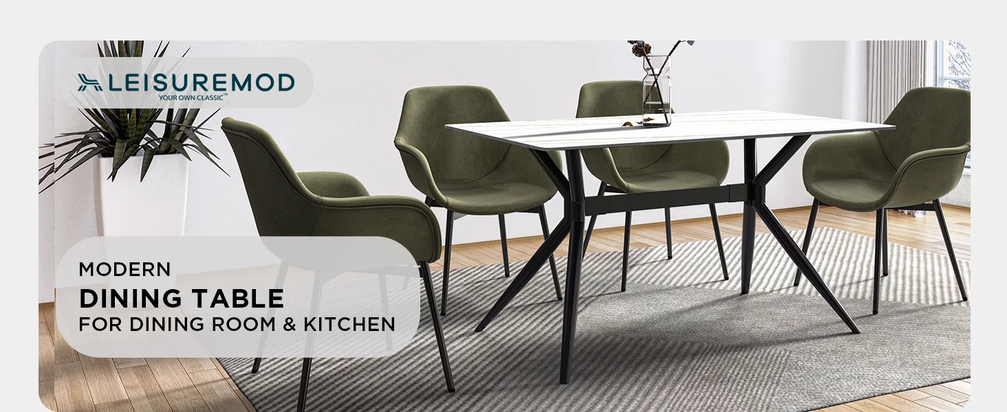 Elega Series Black Carbon Steel Dining Table 62 With White/Gold Sintered Stone Top