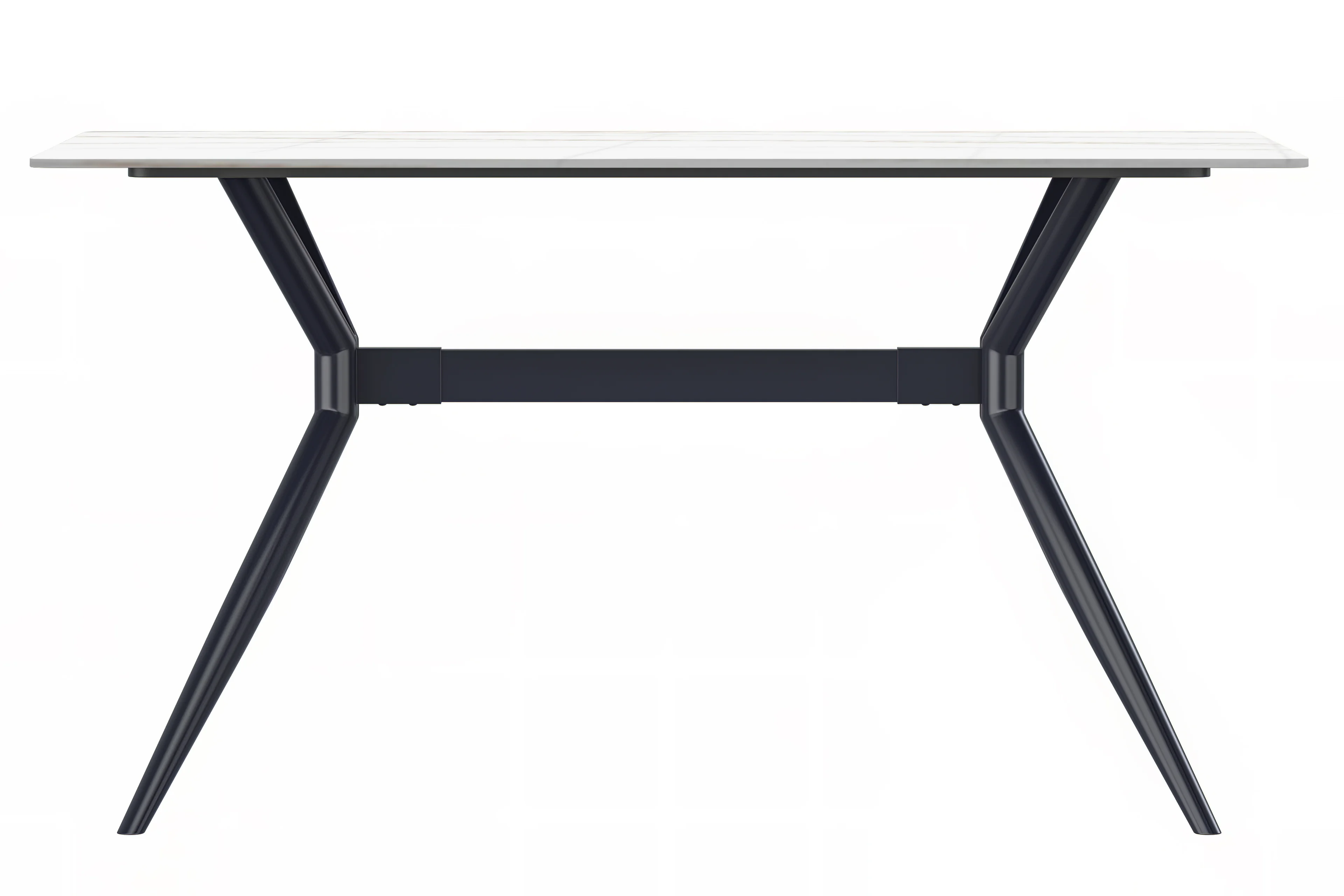 Elega Series Black Carbon Steel Dining Table 62 With White/Gold Sintered Stone Top