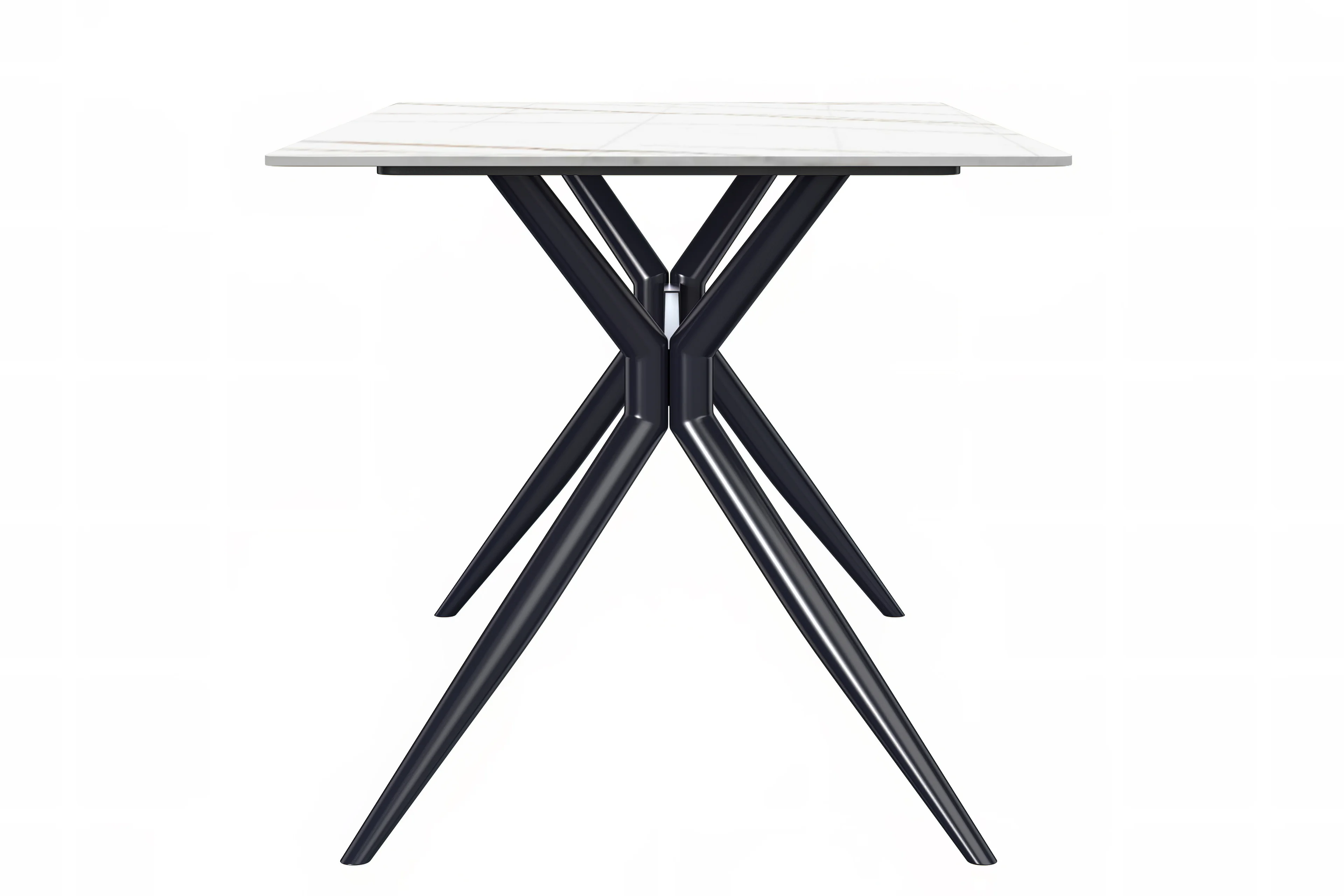 Elega Series Black Carbon Steel Dining Table 62 With White/Gold Sintered Stone Top
