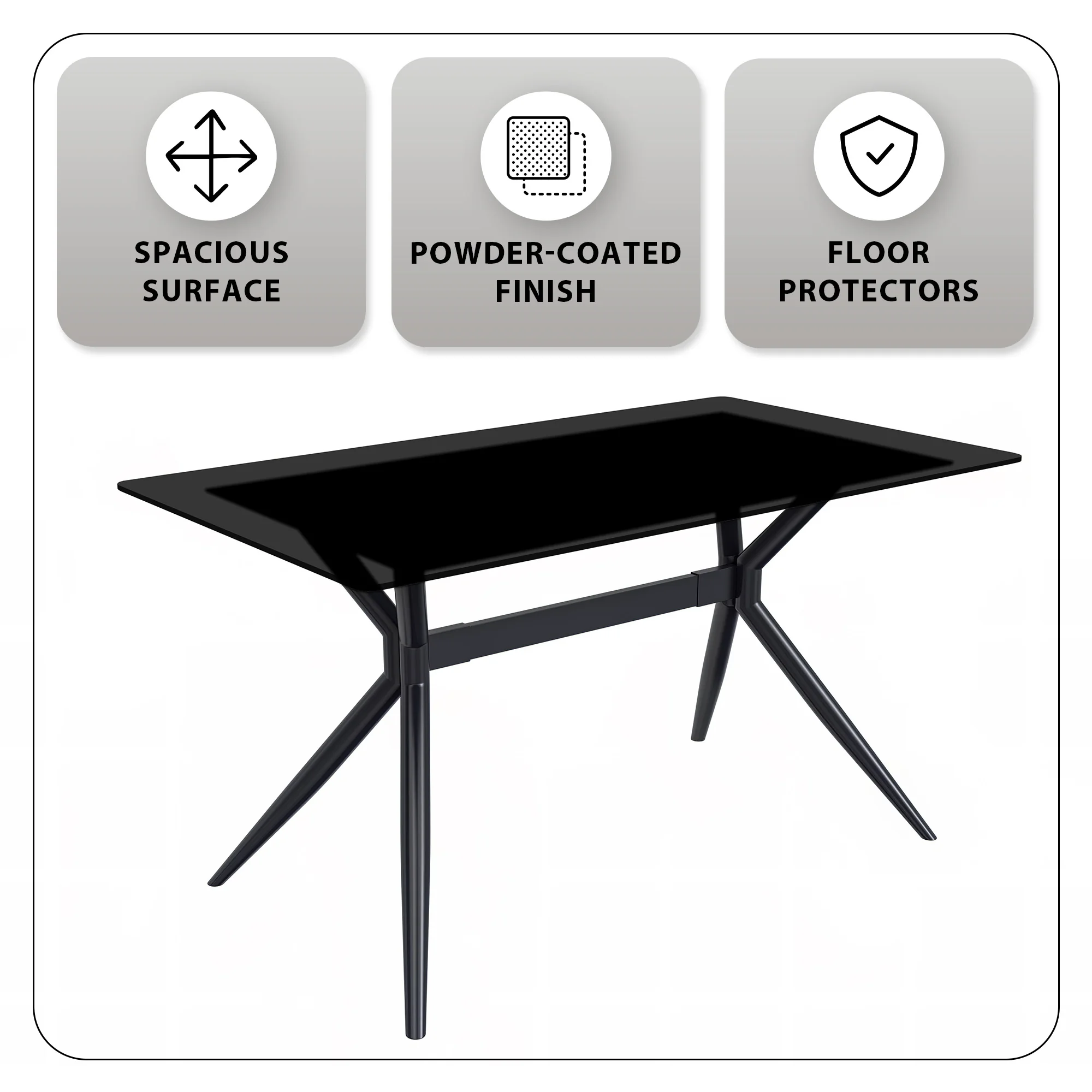 Elega Series Black Carbon Steel Dining Table 71 With Black Glass Top