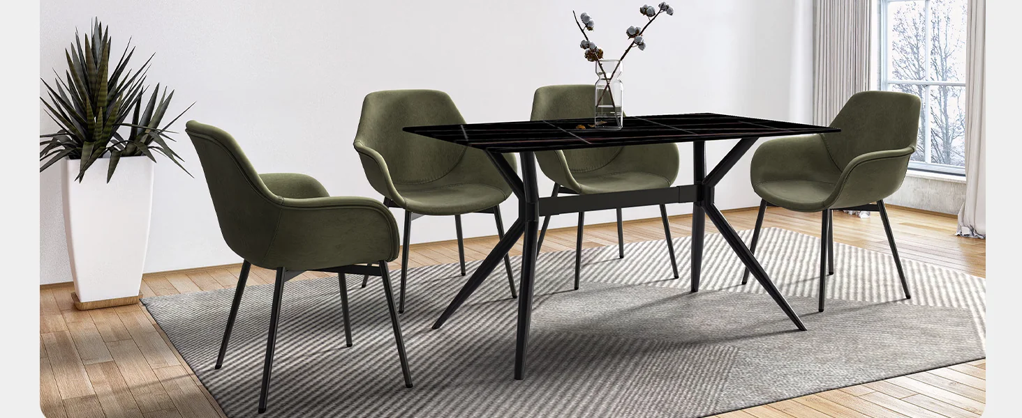 Elega Series Black Carbon Steel Dining Table 71 With Black/Gold Sintered Stone Top