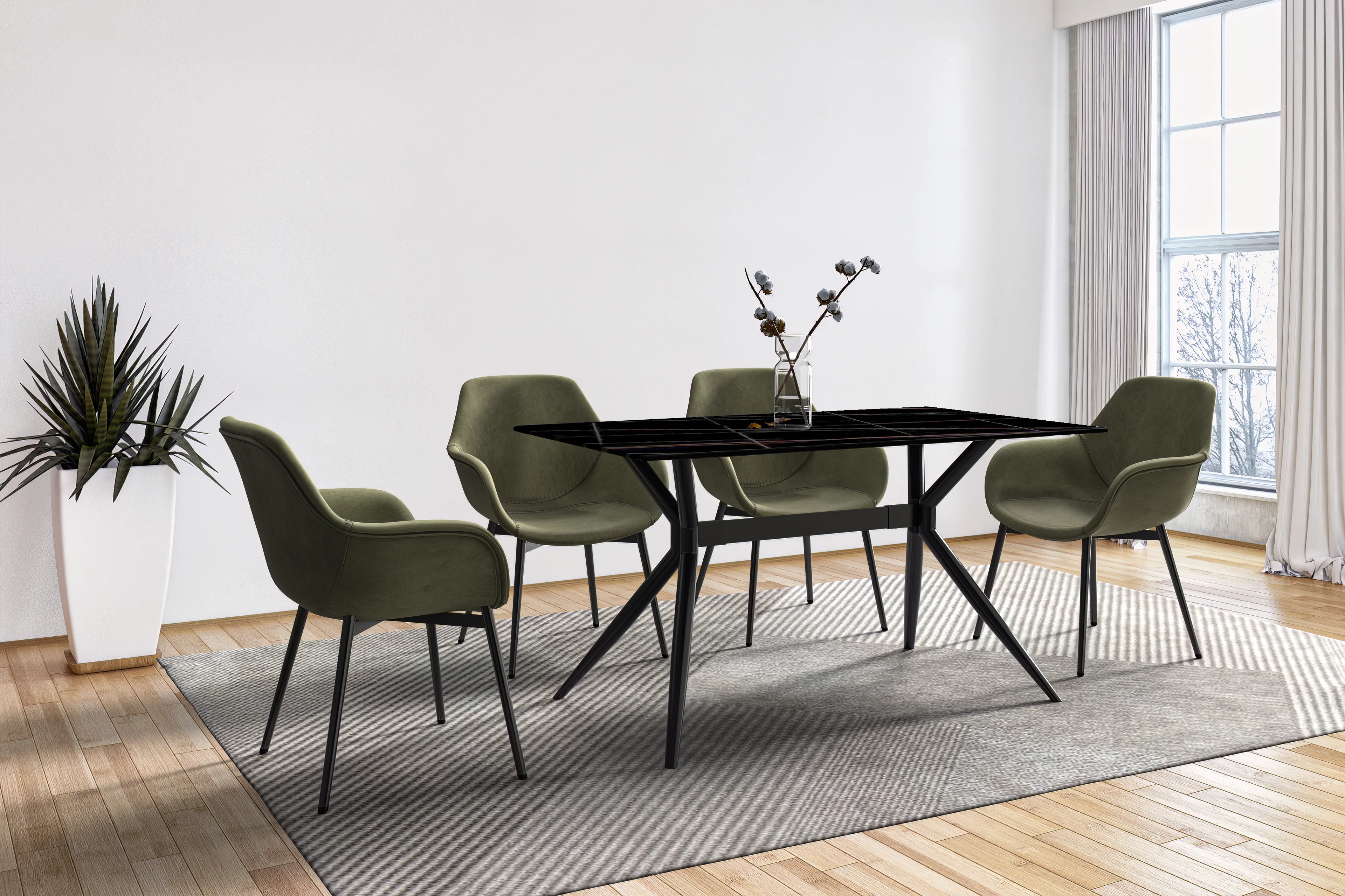 Elega Series Black Carbon Steel Dining Table 71 With Black/Gold Sintered Stone Top