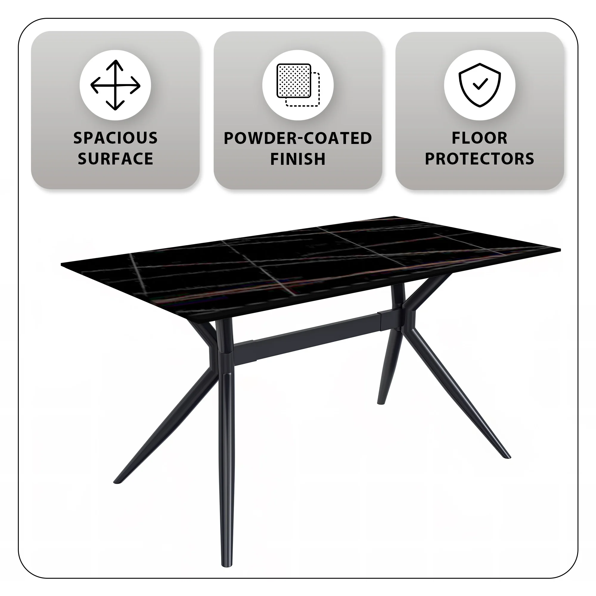 Elega Series Black Carbon Steel Dining Table 71 With Black/Gold Sintered Stone Top