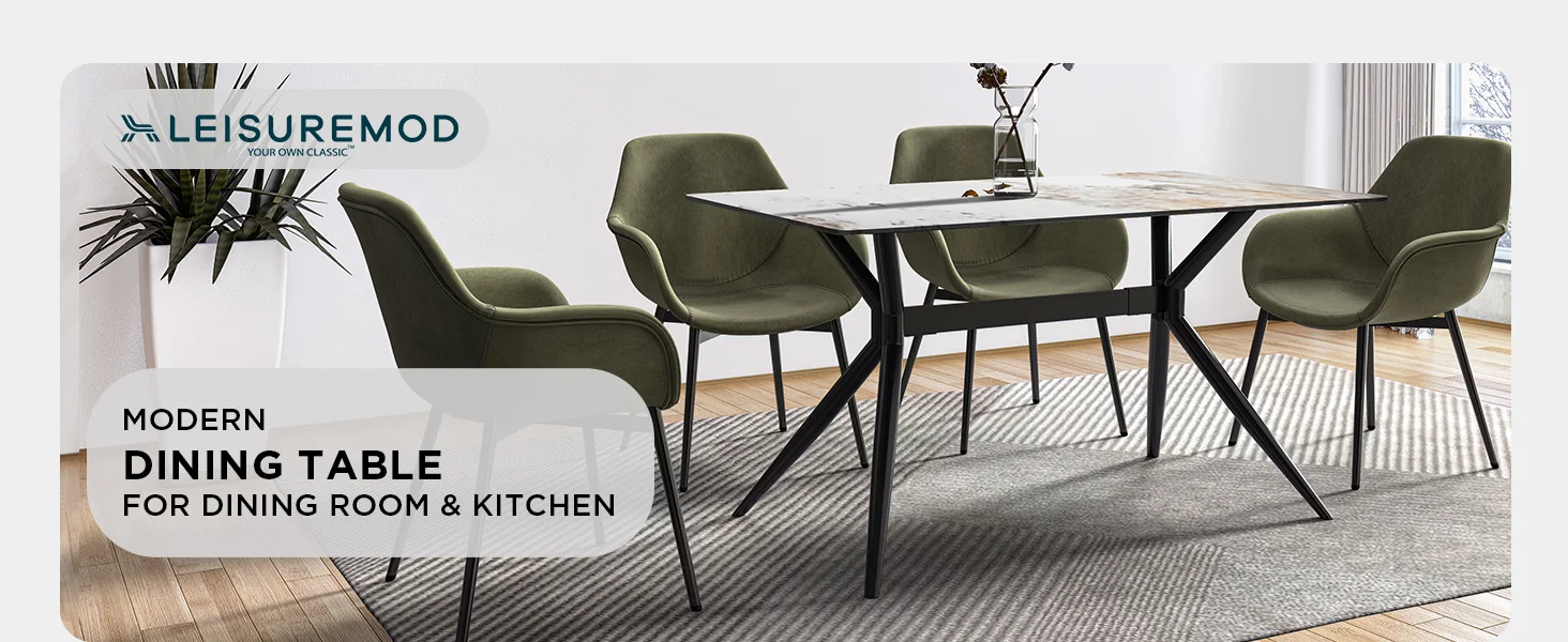 Elega Series Black Carbon Steel Dining Table 71 With White Grey Sintered Stone Top