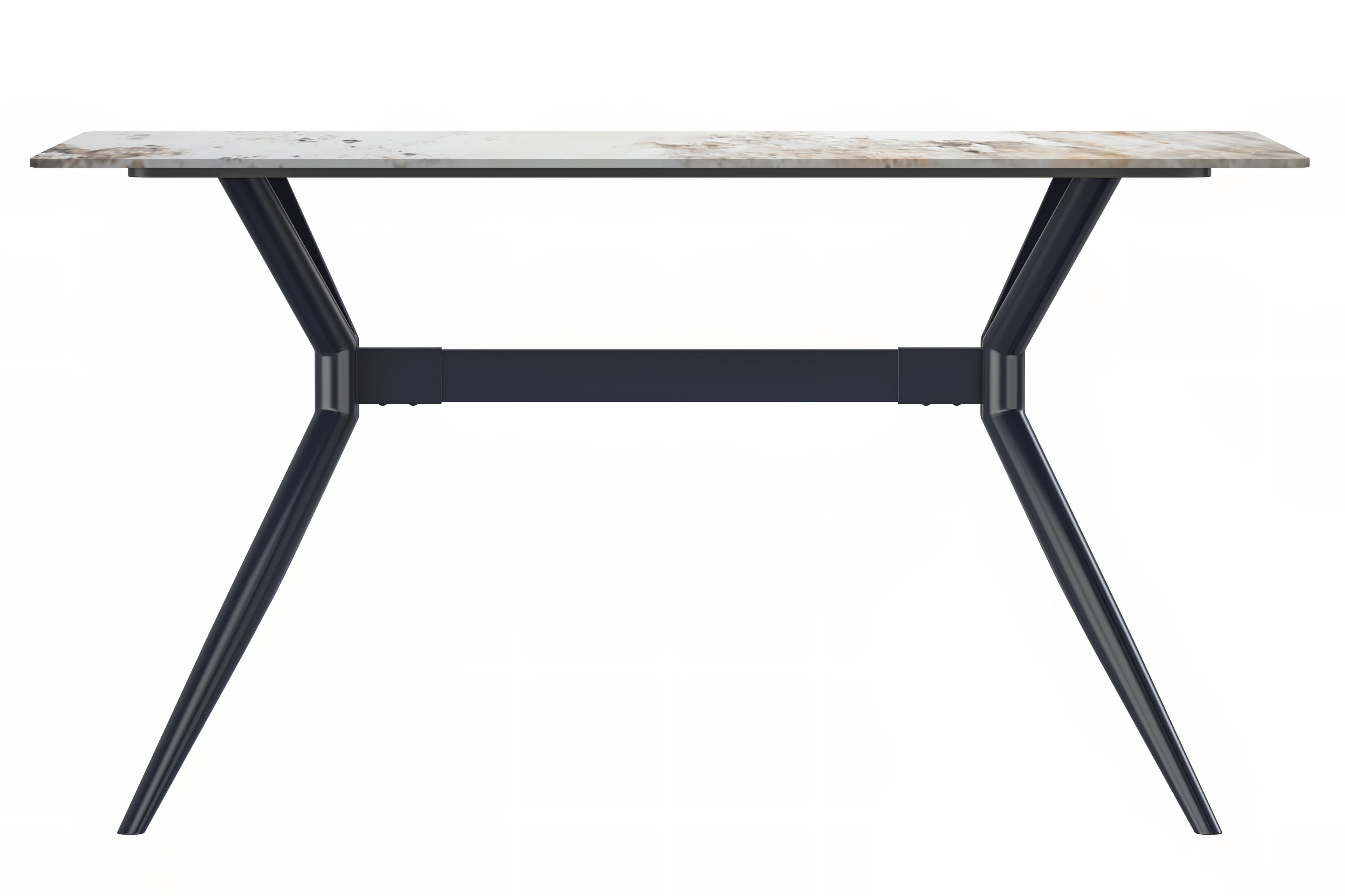 Elega Series Black Carbon Steel Dining Table 71 With White Grey Sintered Stone Top