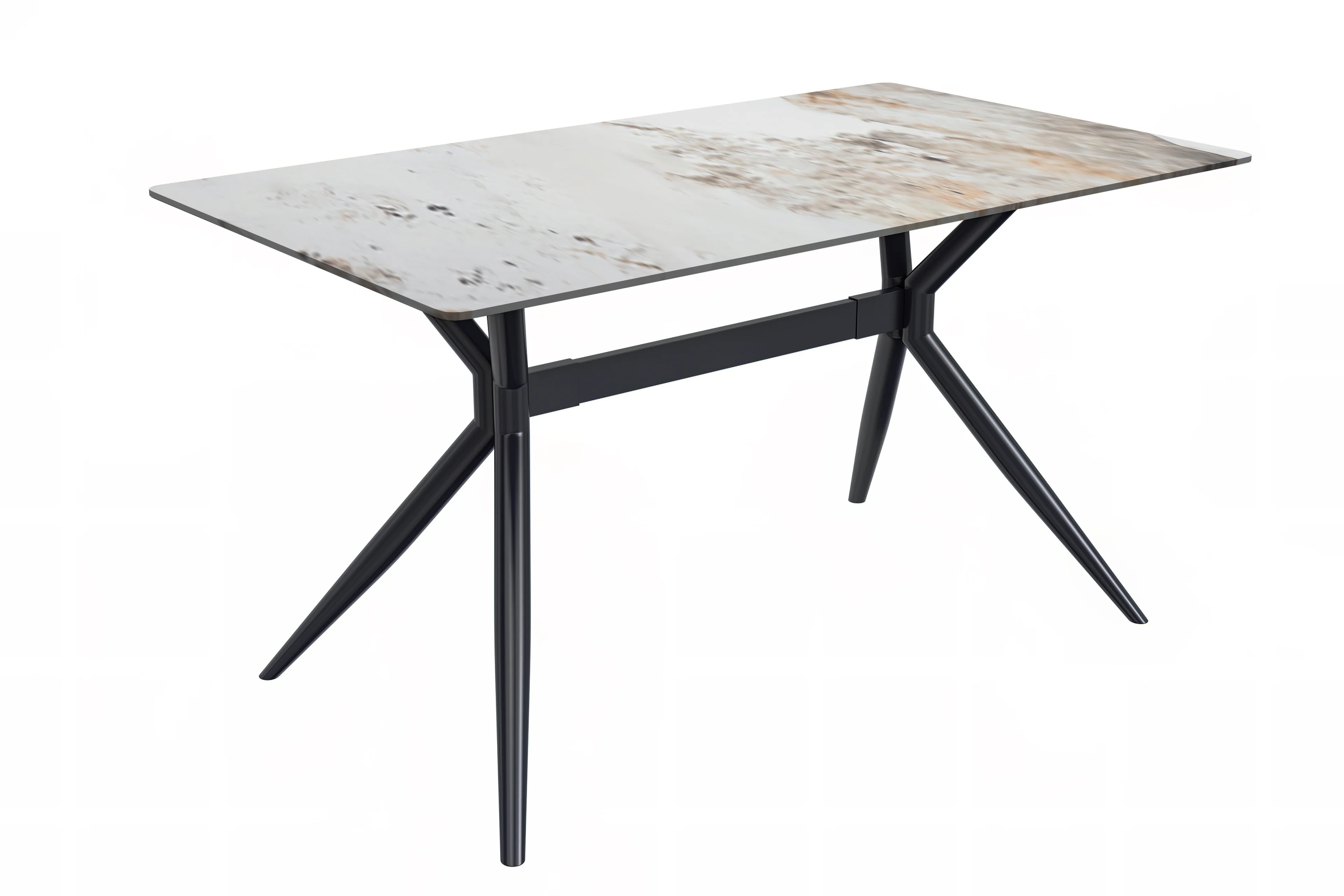 Elega Series Black Carbon Steel Dining Table 71 With White Grey Sintered Stone Top