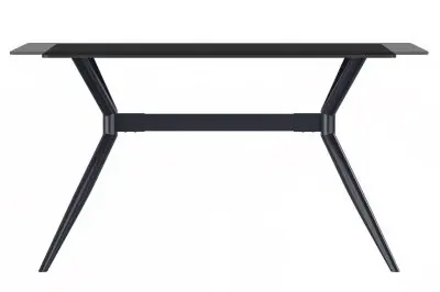 Elega Series Black Carbon Steel Dining Table 71 With Clear Glass Top