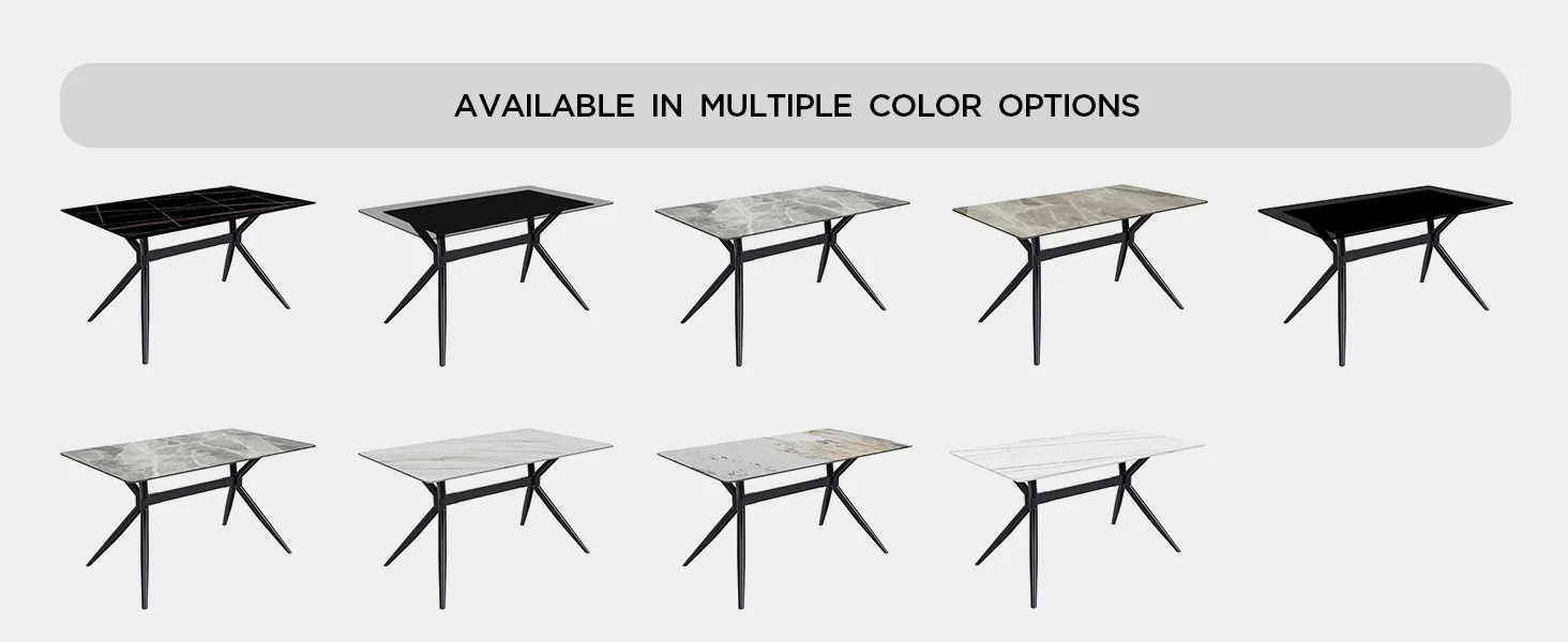 Elega Series Black Carbon Steel Dining Table 71 With Light Grey Sintered Stone Top