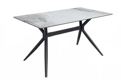 Elega Series Black Carbon Steel Dining Table 71 With Medium Grey Sintered Stone Top