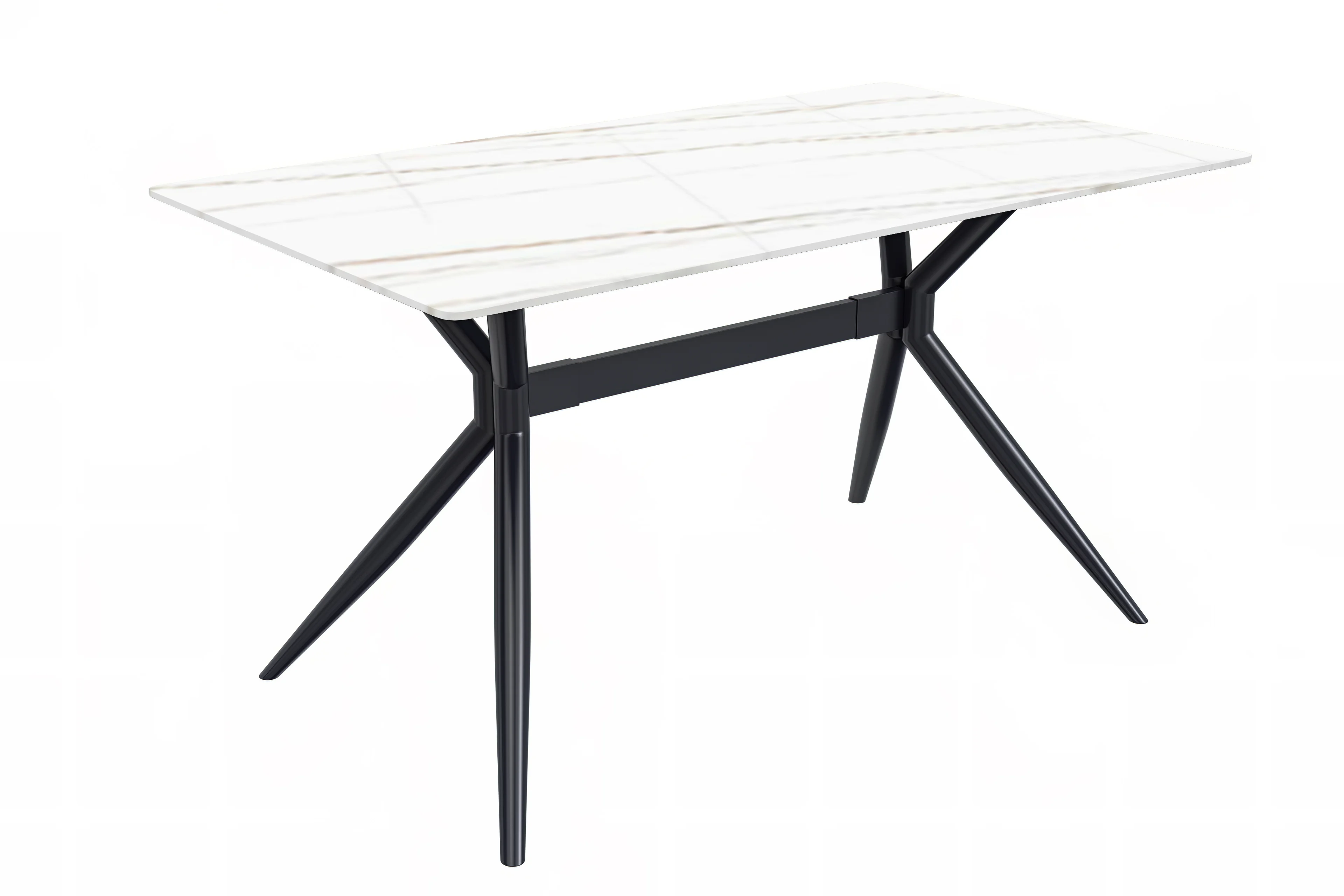 Elega Series Black Carbon Steel Dining Table 71 With White/Gold Sintered Stone Top