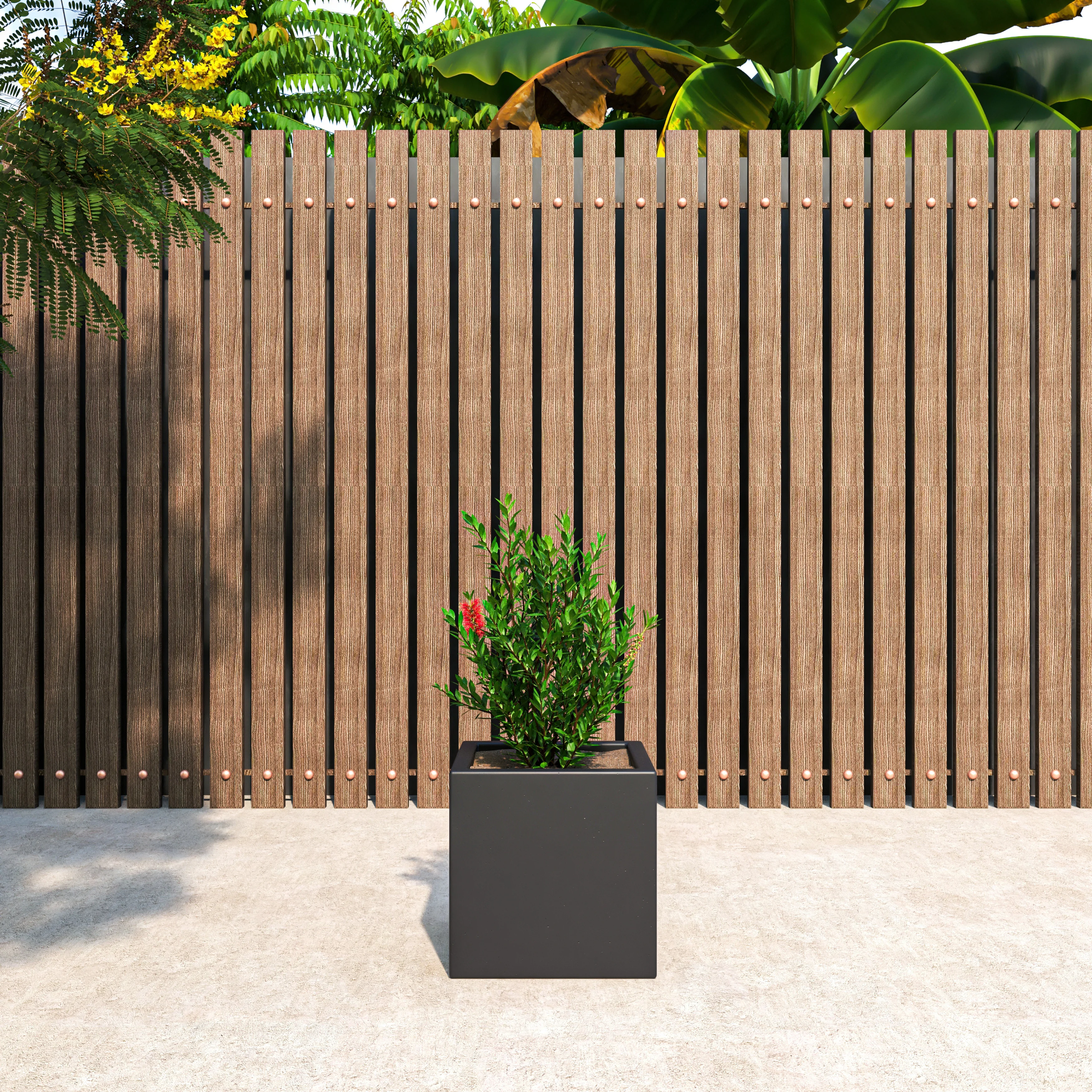 Fern Series Poly Stone Planter 12" Cube in Black