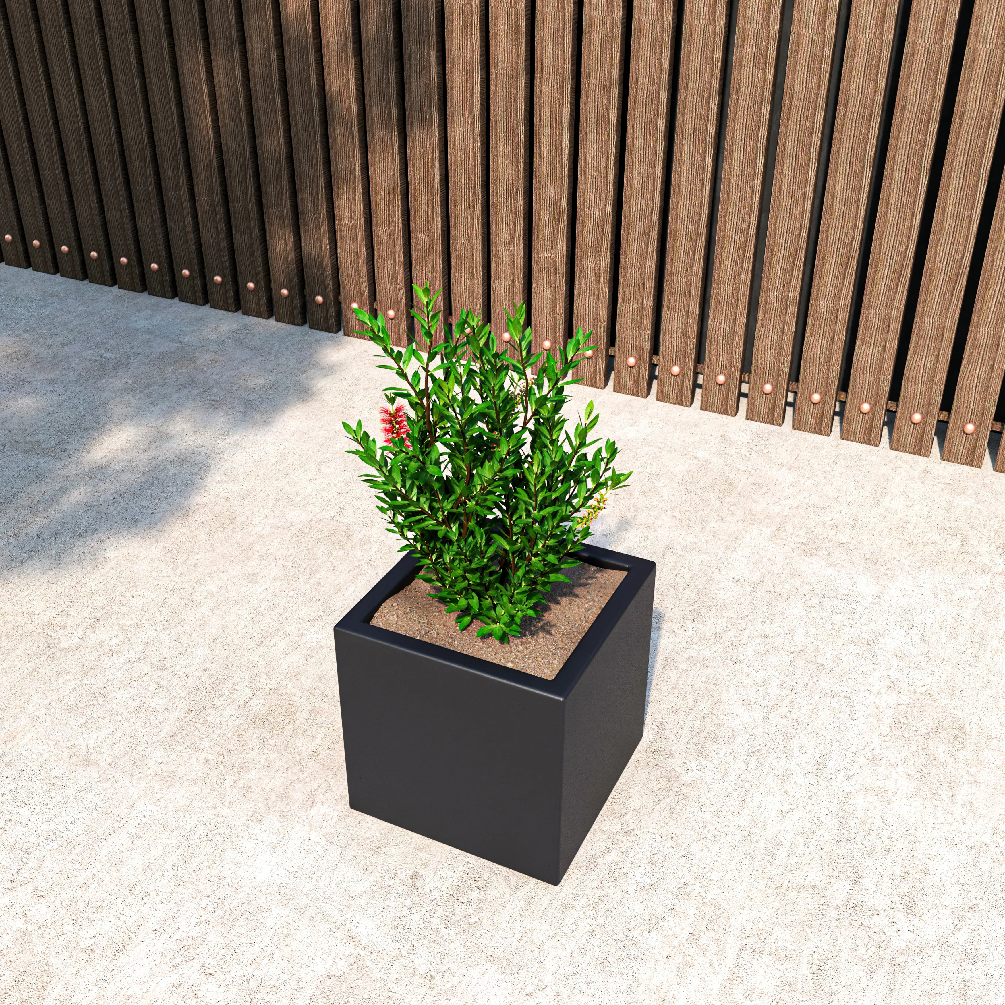 Fern Series Poly Stone Planter 12" Cube in Black
