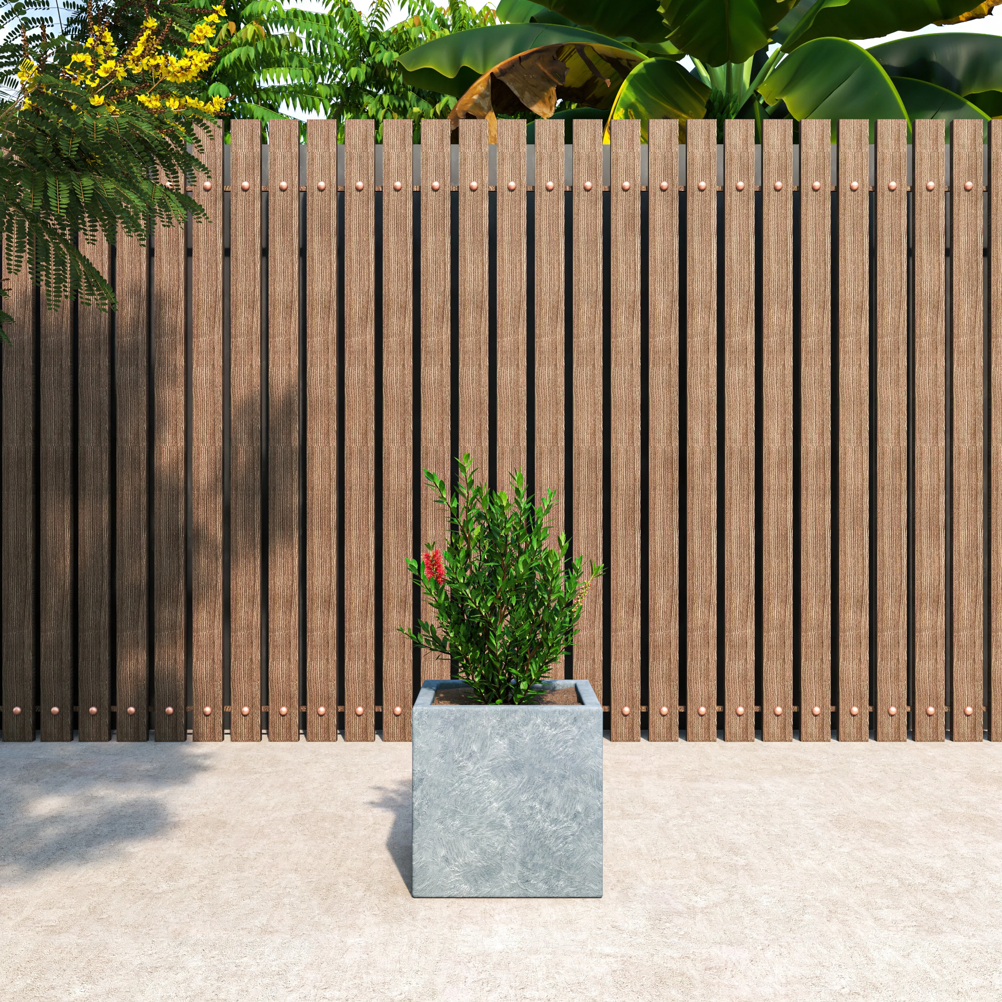 Fern Series Poly Stone Planter 12" Cube in Grey