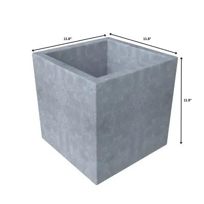 Fern Series Poly Stone Planter 12" Cube in Grey