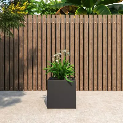 Fern Series Poly Stone Planter 15" Cube in Black