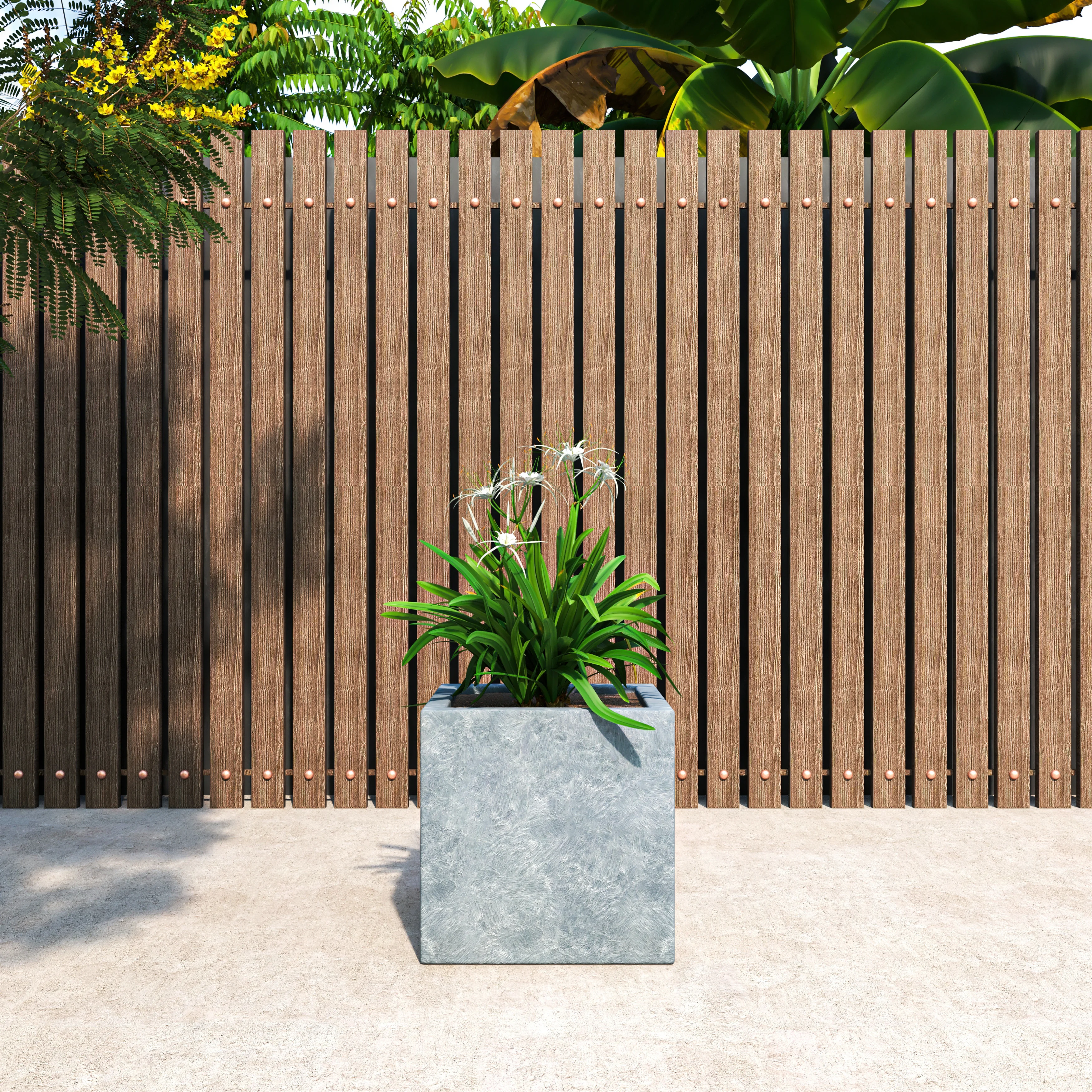 Fern Series Poly Stone Planter 15" Cube in Grey