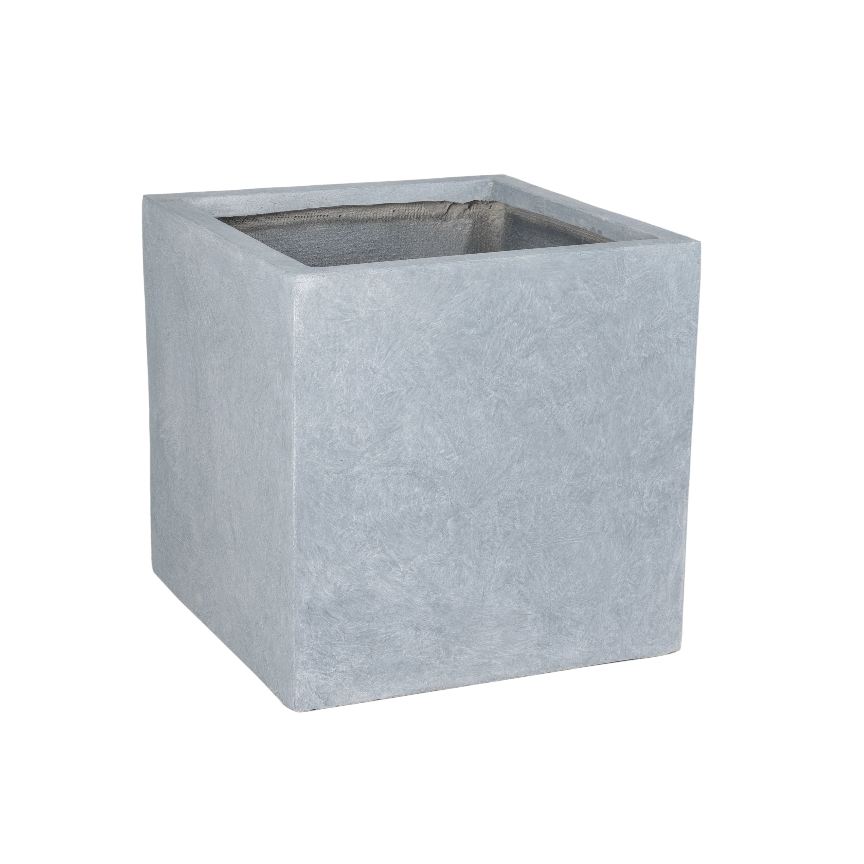 Fern Series Poly Stone Planter 15" Cube in Grey