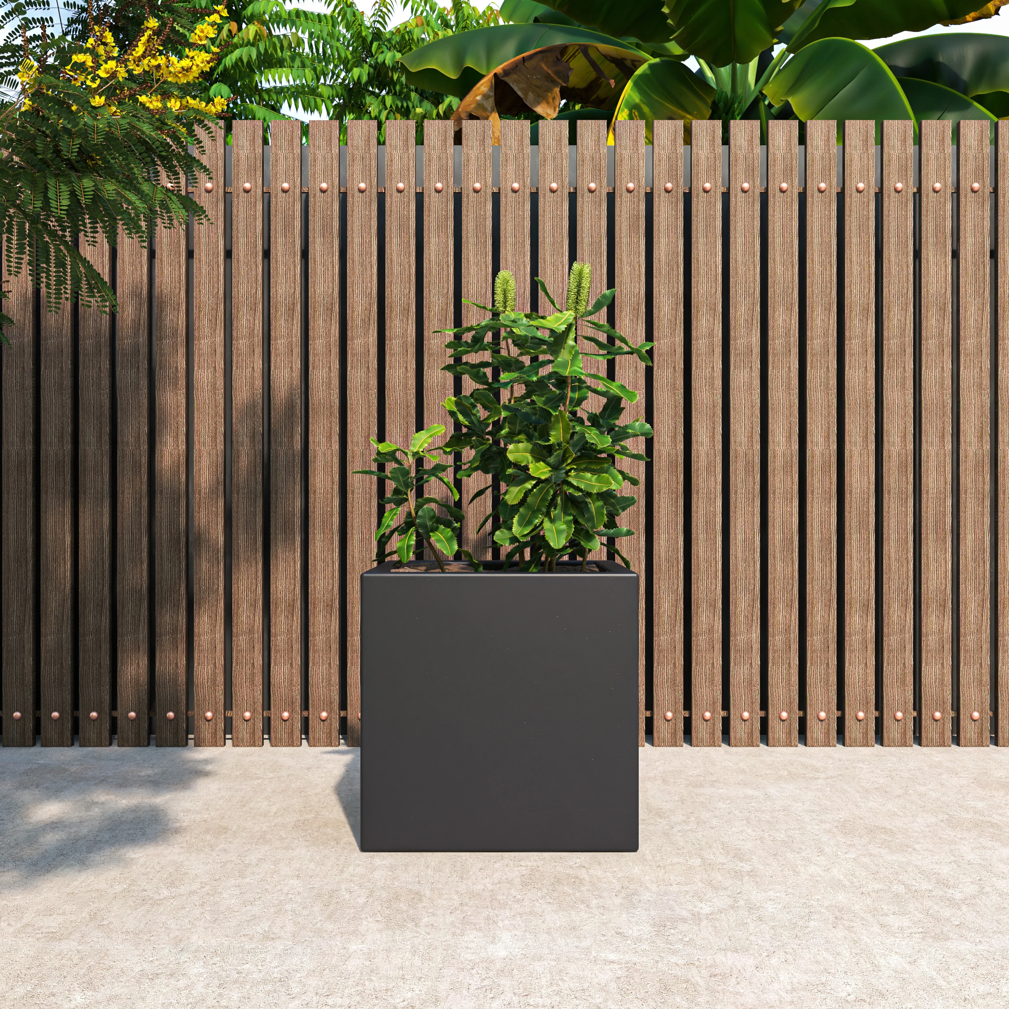 Fern Series Poly Stone Planter 19.7" Cube in Black
