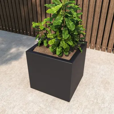 Fern Series Poly Stone Planter 19.7" Cube in Black