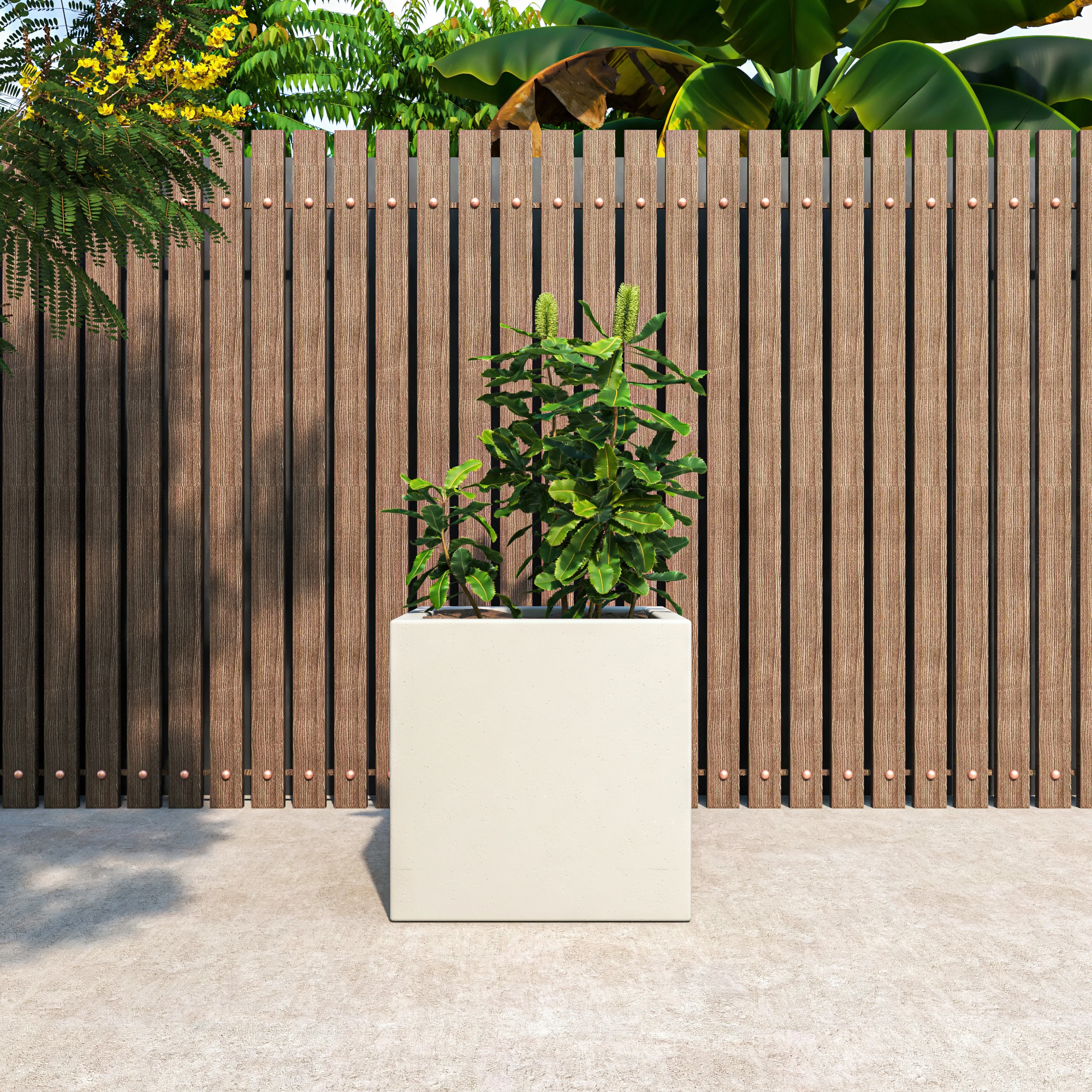 Fern Series Poly Stone Planter 19.7" Cube in White