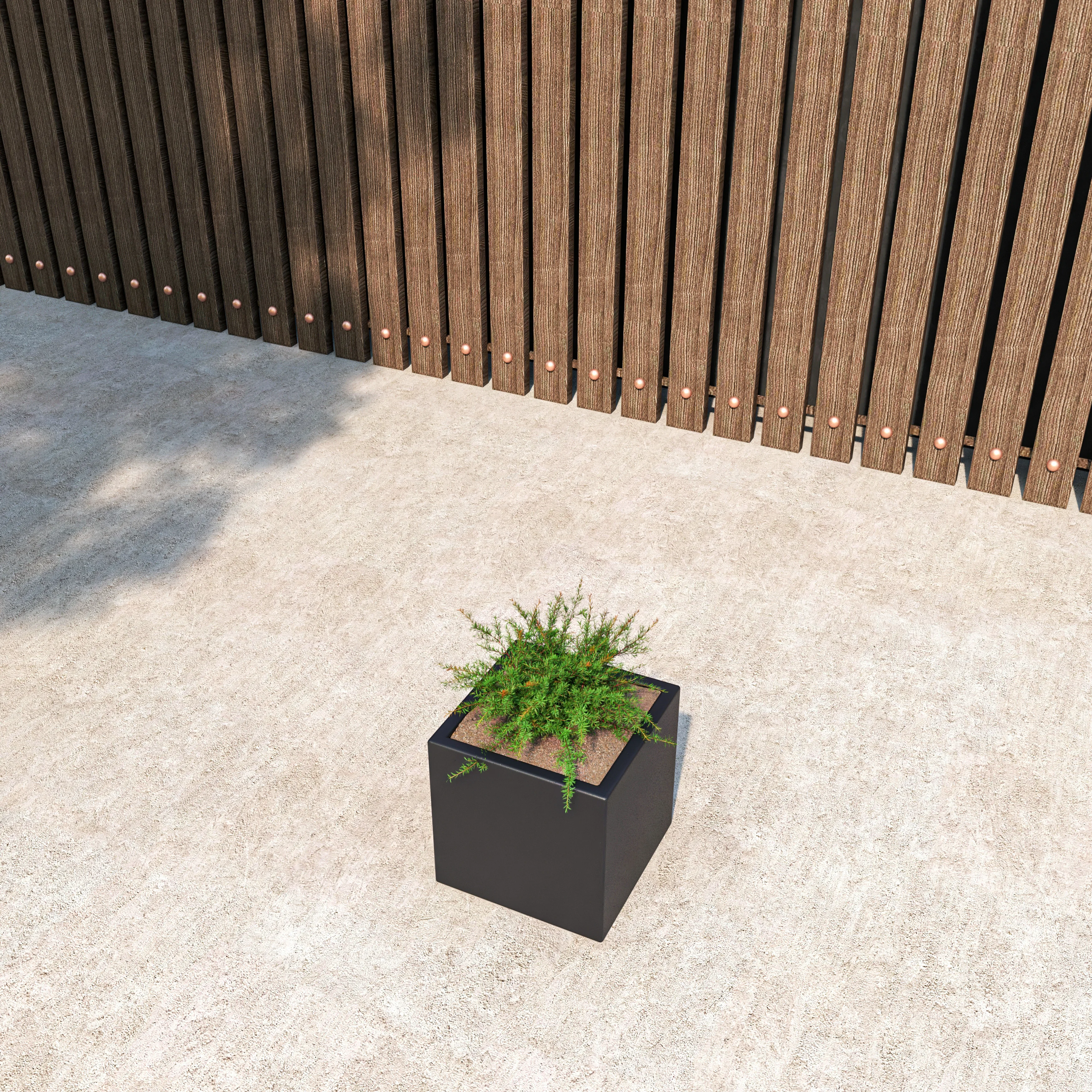 Fern Series Poly Stone Planter 9" Cube in Black