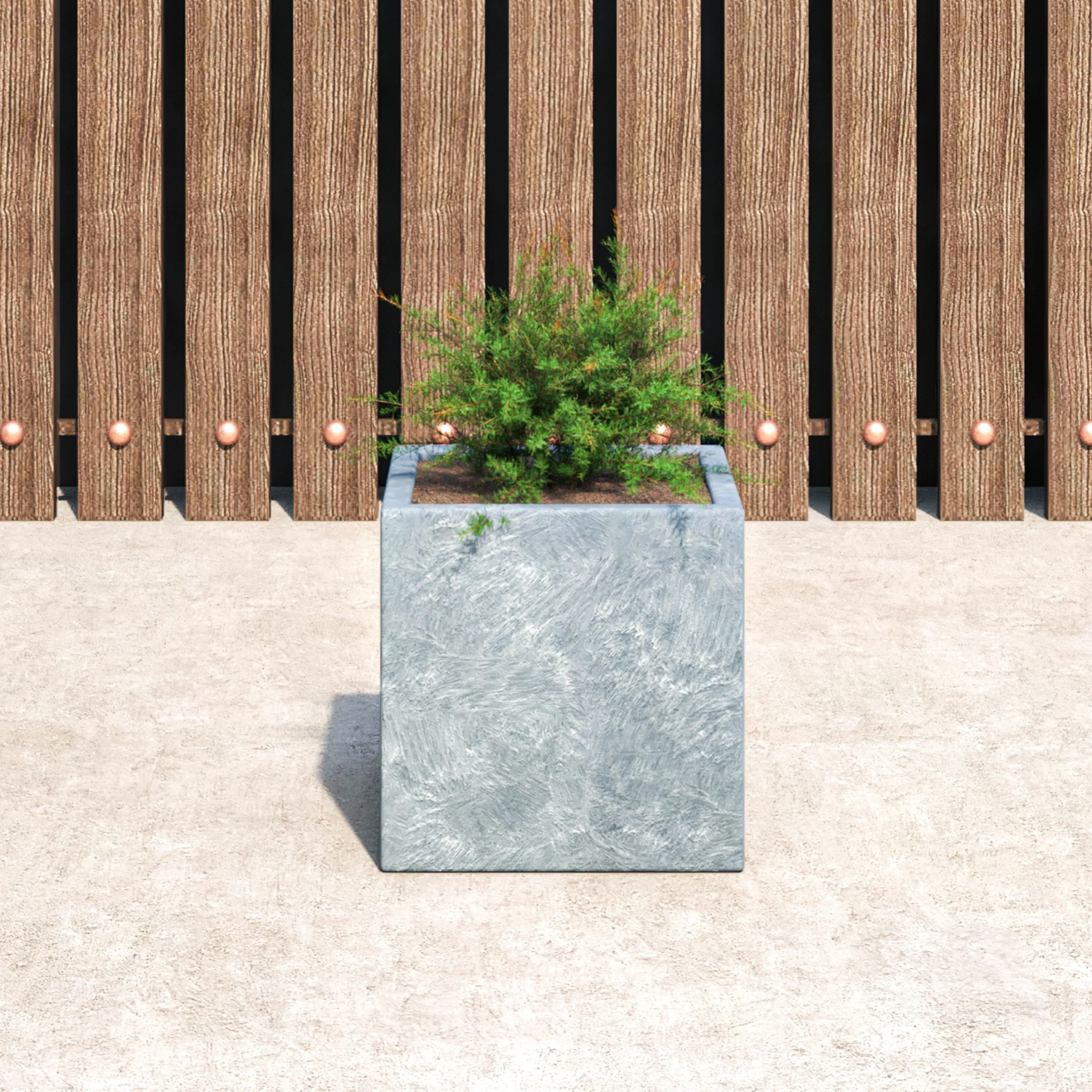 Fern Series Poly Stone Planter 9" Cube in Grey