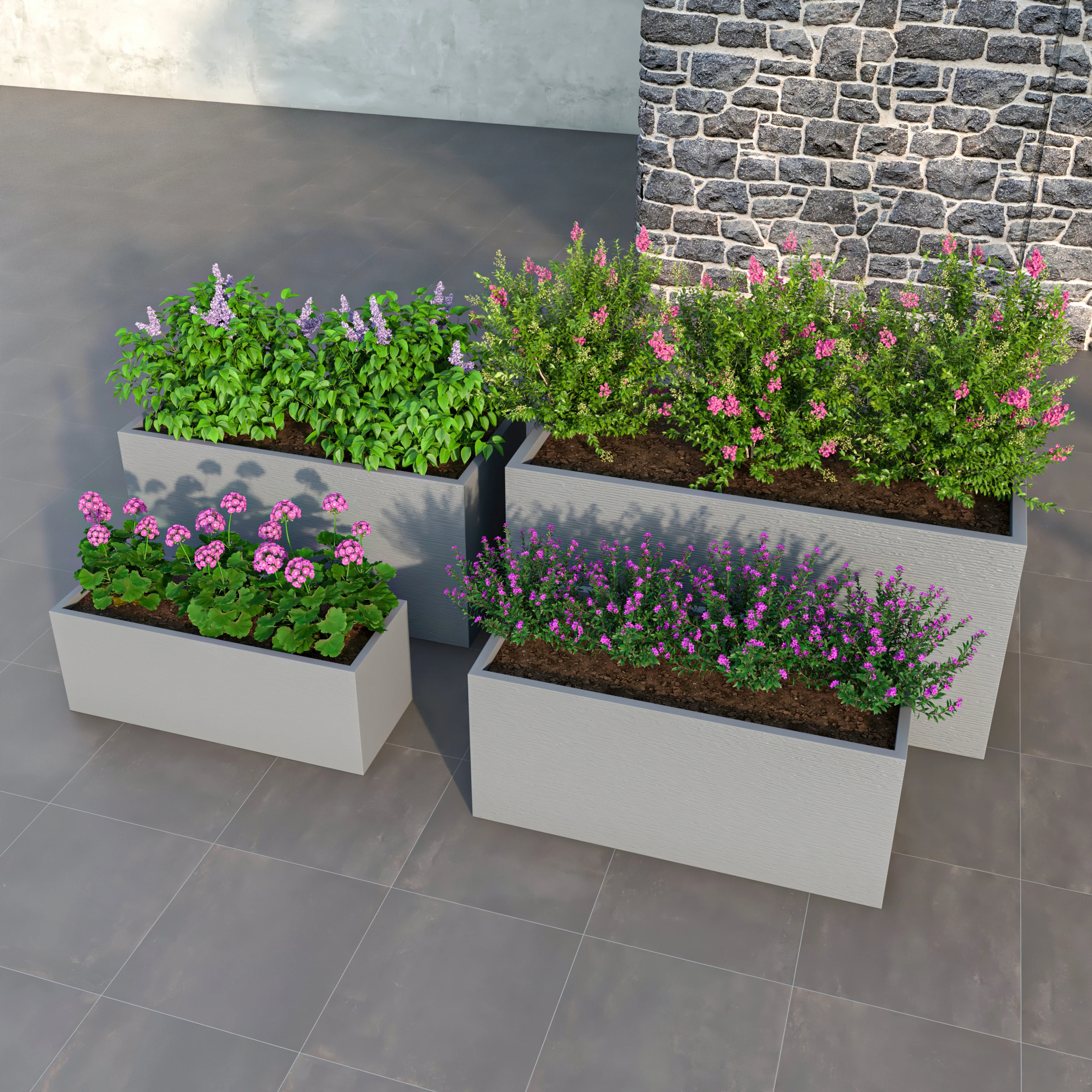 Flora Series Poly Stone Planter Set in Grey