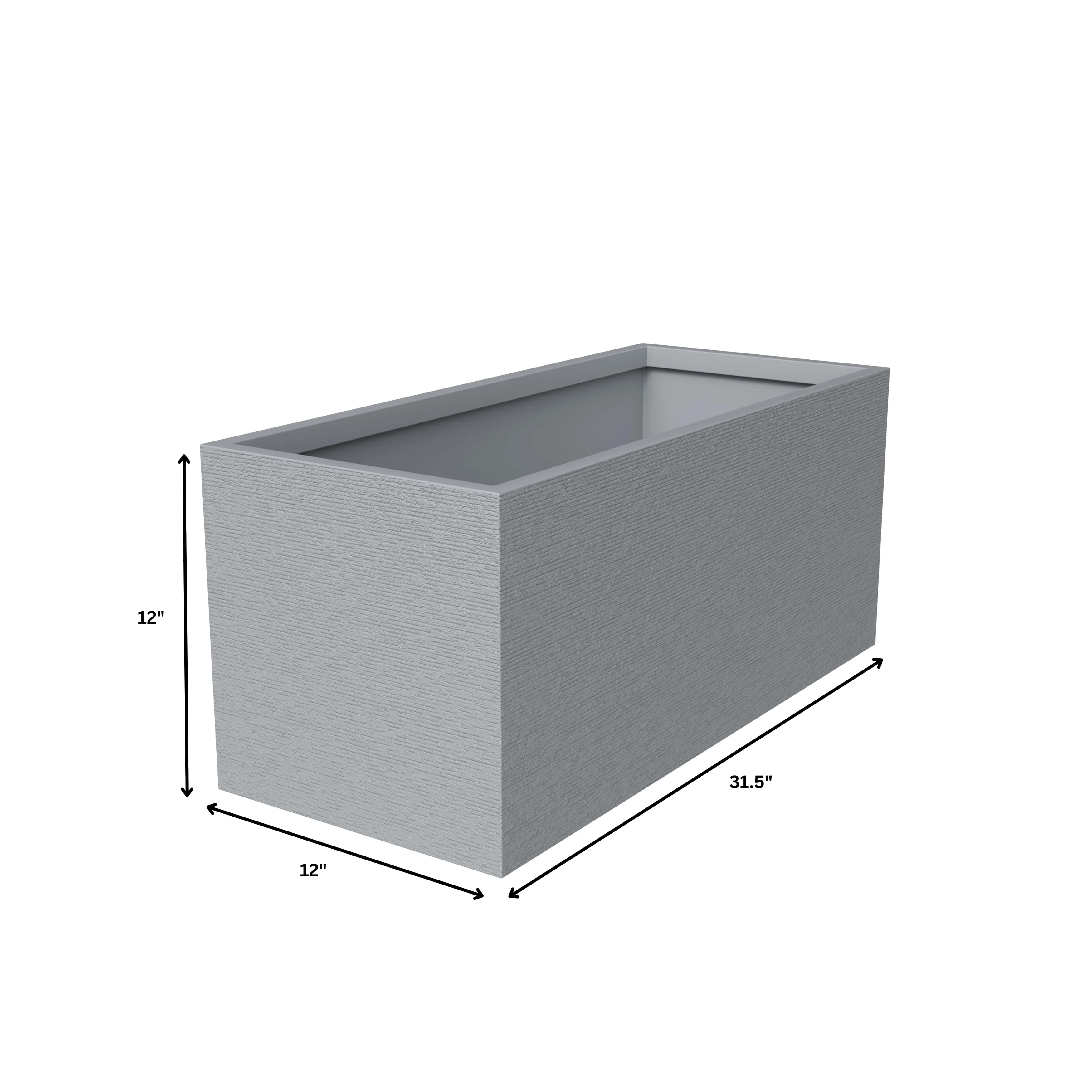 Flora Series Rectangle Poly Stone Planter in Grey 12 x 12, 31.5 Long