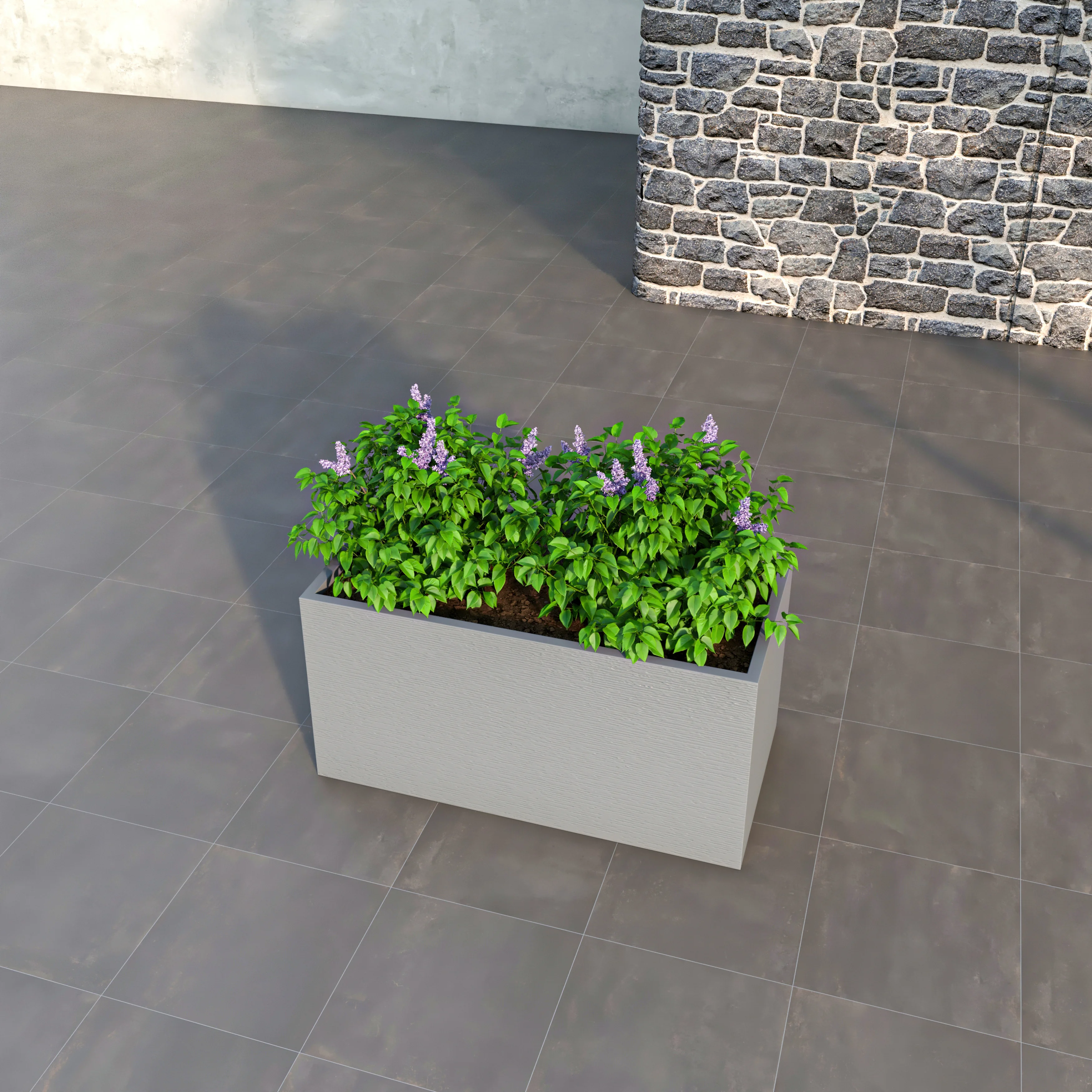 Flora Series Rectangle Poly Stone Planter in Grey 19.7 x 19.7, 39.4 Long