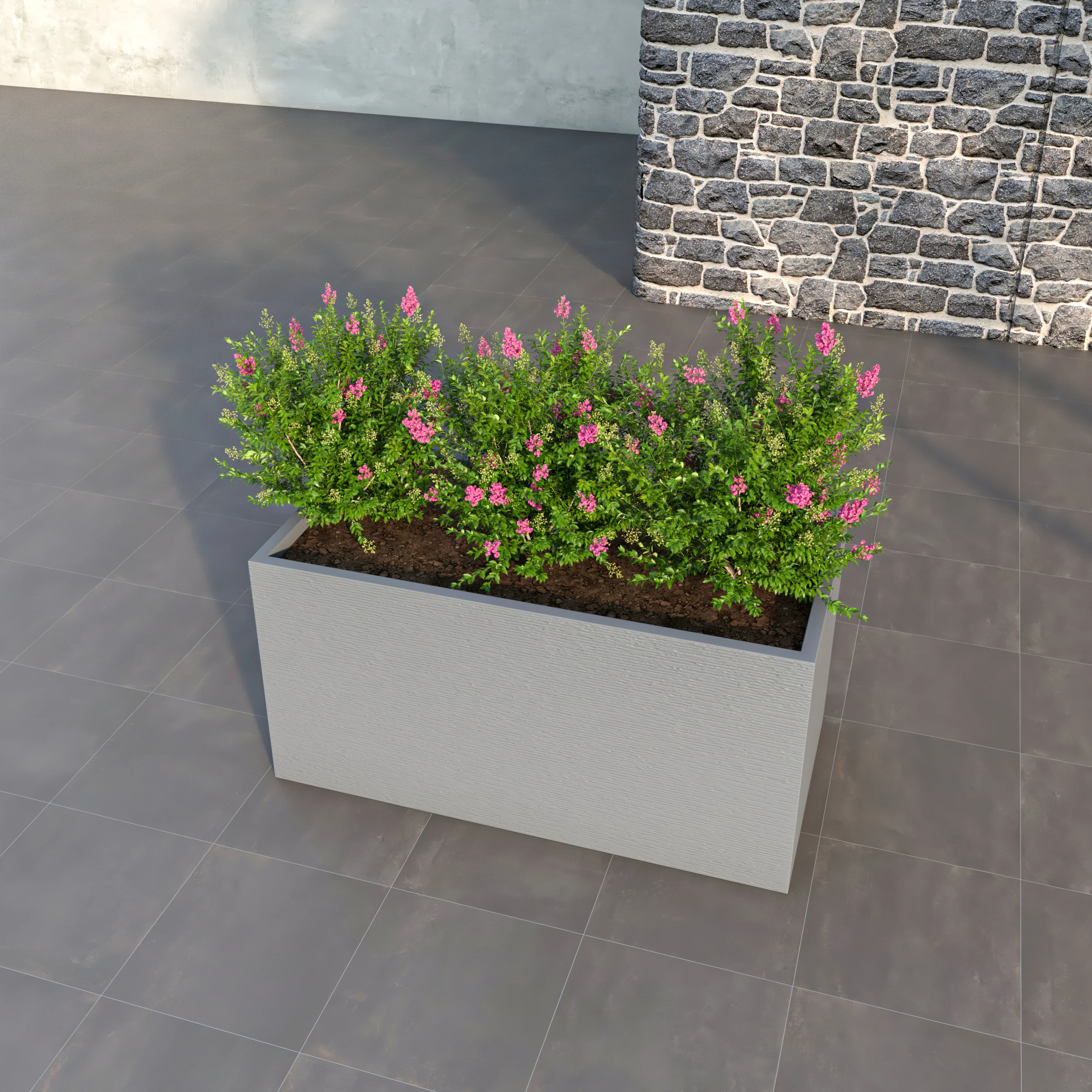 Flora Series Rectangle Poly Stone Planter in Grey 23.6 x 23.6, 47.2 Long