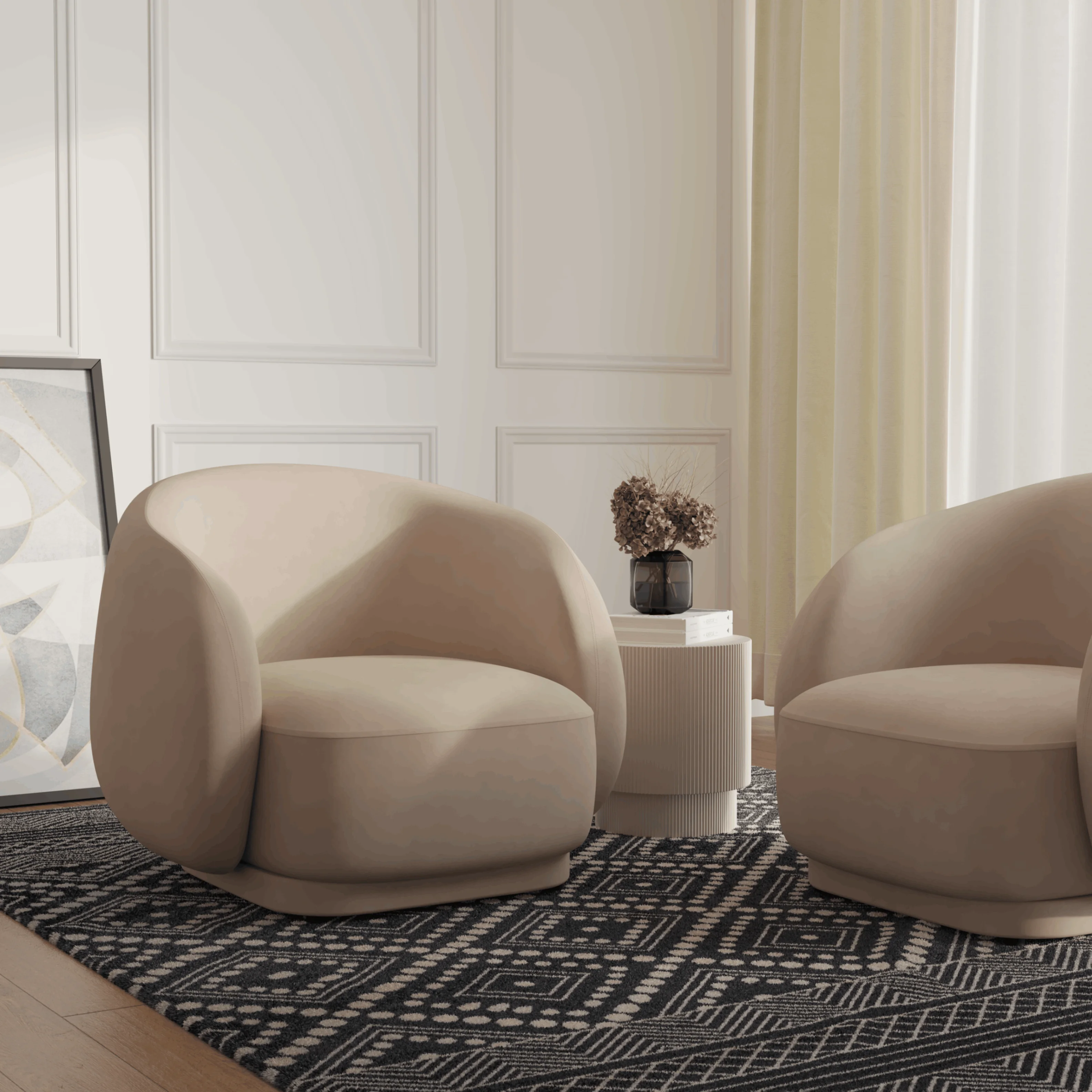 Faze Collection Modern Single Seater Sofa in Beige Velvet