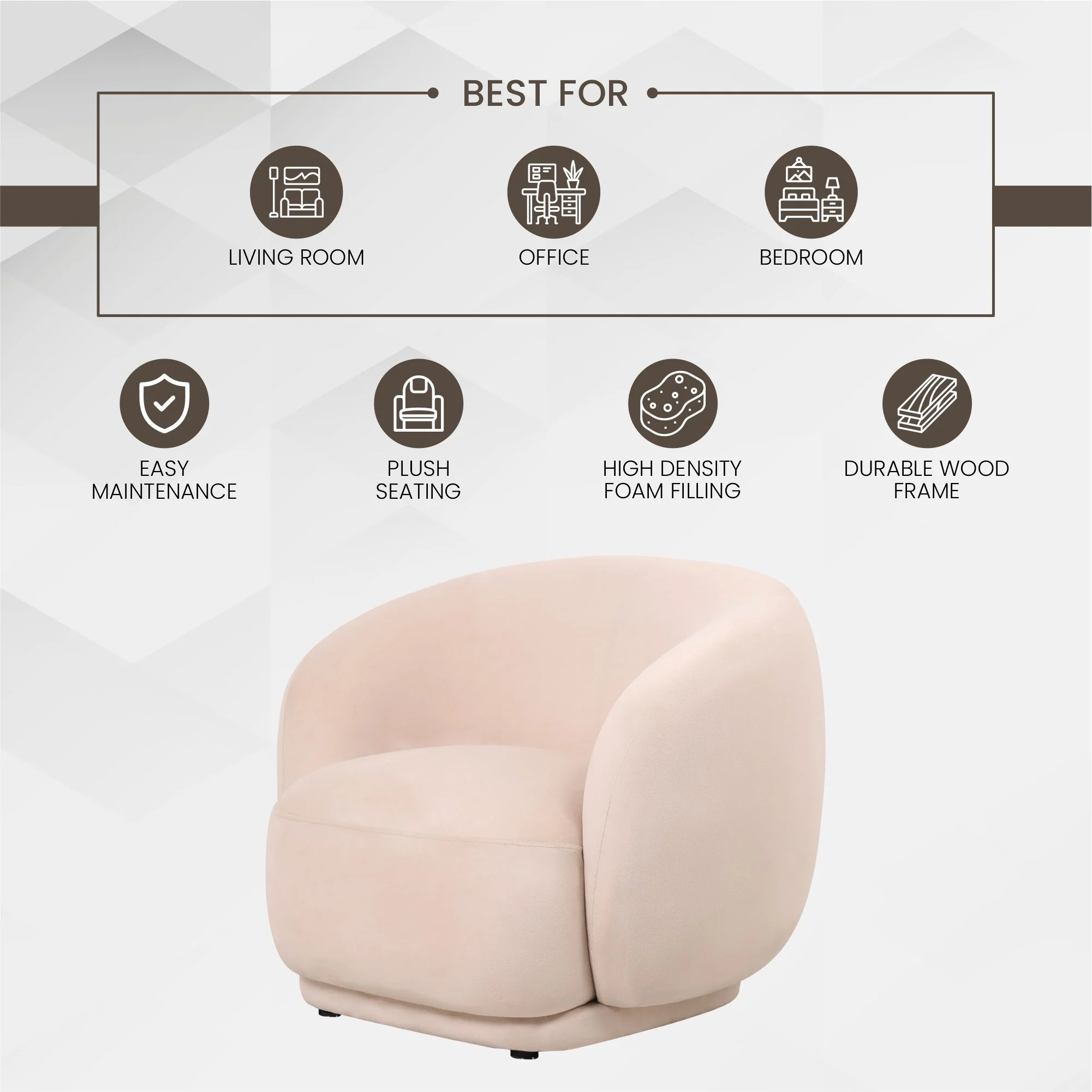 Faze Collection Modern Single Seater Sofa in Beige Velvet