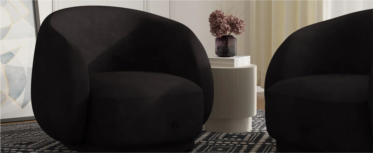 Faze Collection Modern Single Seater Sofa in Black Velvet